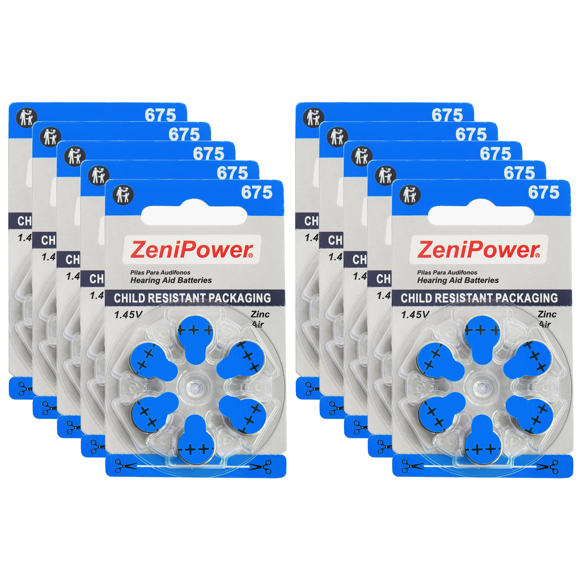 Zenipower Taille 675 Piles pour appareil auditif 60 piles