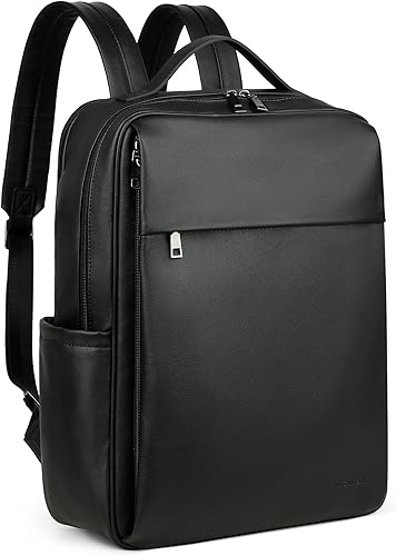 MASINTOR Mochila para portátil de piel sintética de 15.6 pulgadas para mujer, mochila casual universitaria grande, bolsa de viaje, color negro