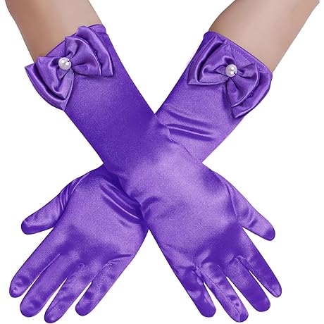 Girls Princess Gloves, Purple Sparkle Gloves for Kids Dress Up