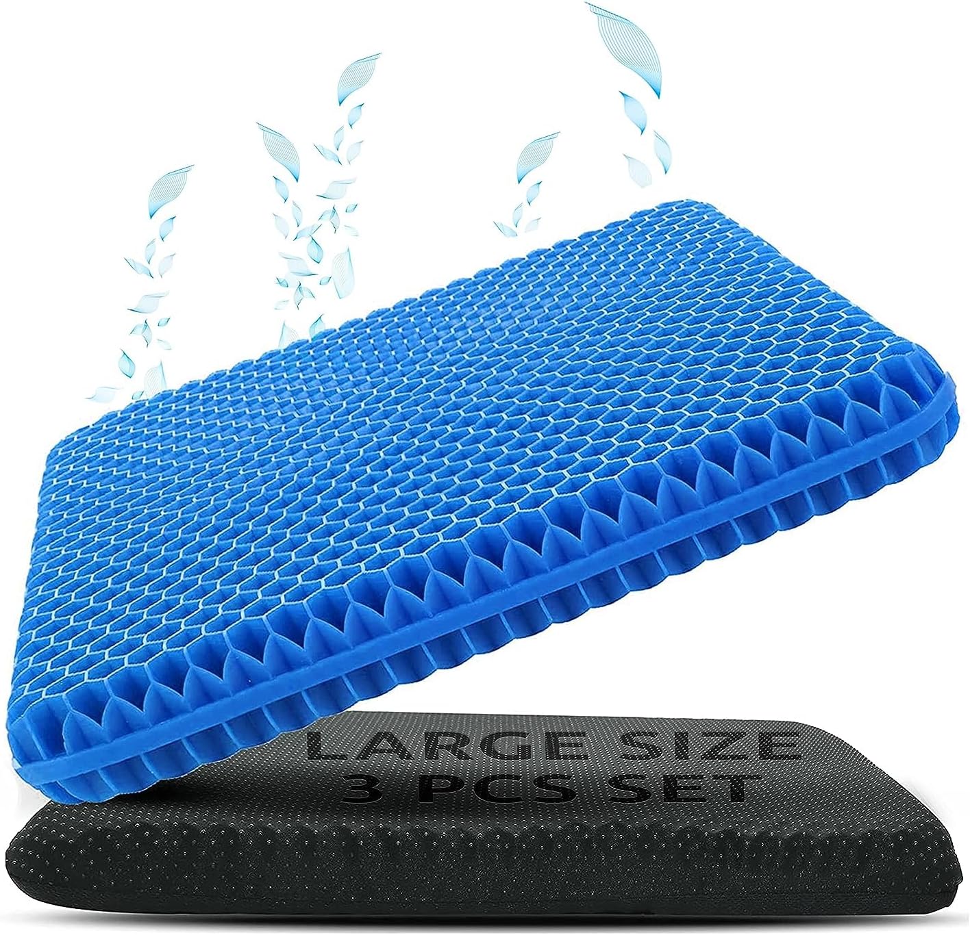 Extra Large Gel Seat Cushion,18 inch Tailbone Pillow Seat Cushion Thick Big Breathable Honeycomb Design Absorbs Pressure Cooling Seat Cushion with Non-Slip Cover for Office Chair (Blue)