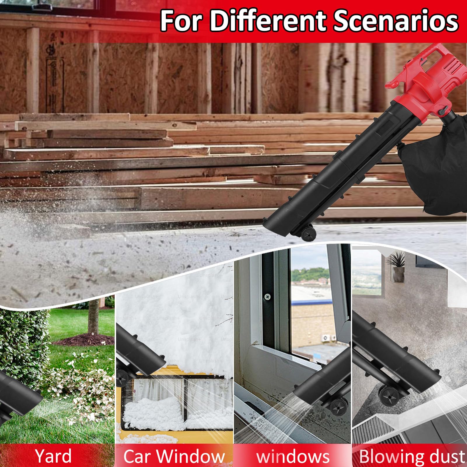 Jemora Soplador de hojas 2 en 1, máquina de soplado y succión de hojas, soplador/aspiradora de jardín de mano de 1500 W con rueda de bolsa recolectora para soplar hojas, nieve, cuidado del césped