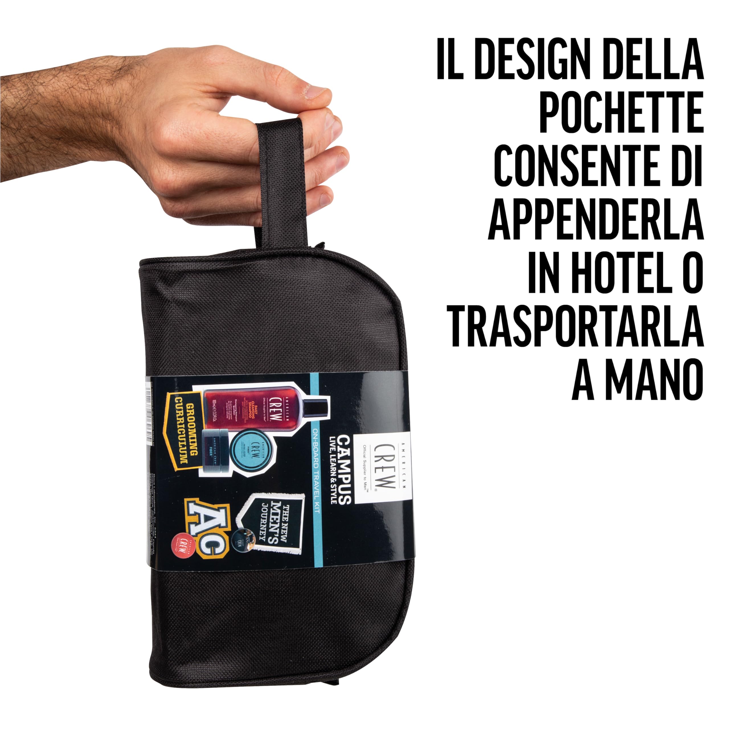 American Crew ON-BOARD TRAVEL KIT, Set Viaggio Cera Capelli & Shampoo, Pochette Regalo + AC Fiber 85 gr + AC Daily Cleansing Shampoo 100 ml