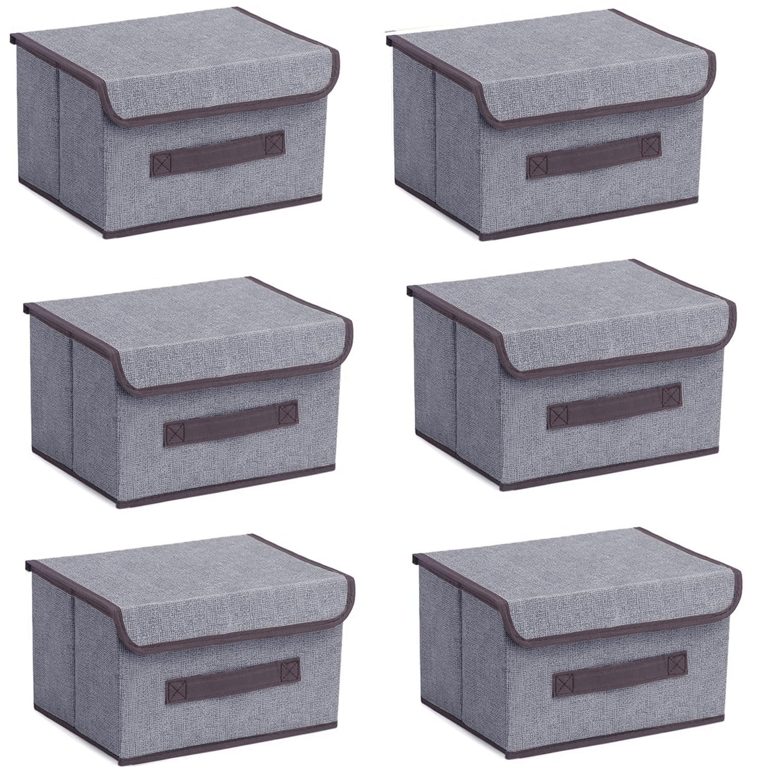 wintfarm Storage boxes with lids,6pcs 25.5x19x16cm collapsible storage box,fabric foldable storage box with lid for clothes,toy, photo,closet,bedroom,home(Grey) โ image 1