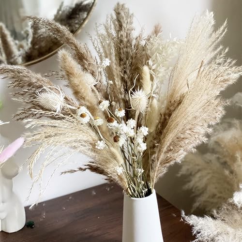 YOBEKI Ramo de flores secas de hierba de las pampas natural, arreglo floral bohemio, decoración del hogar, ramo de novia, ramo de dama de honor,