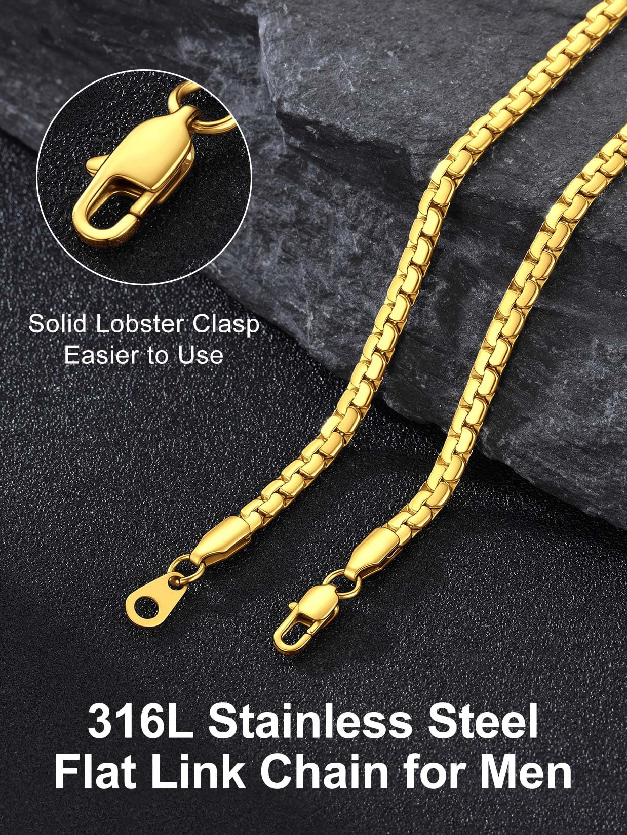 Suplight Catena a maglia cubana per uomo e donna, in acciaio inossidabile/nero/placcato oro 18 carati, collana a catena ro, larghezza 4 mm/6 mm/9 mm, gioielli hip hop 45,7 - 76,2 cm