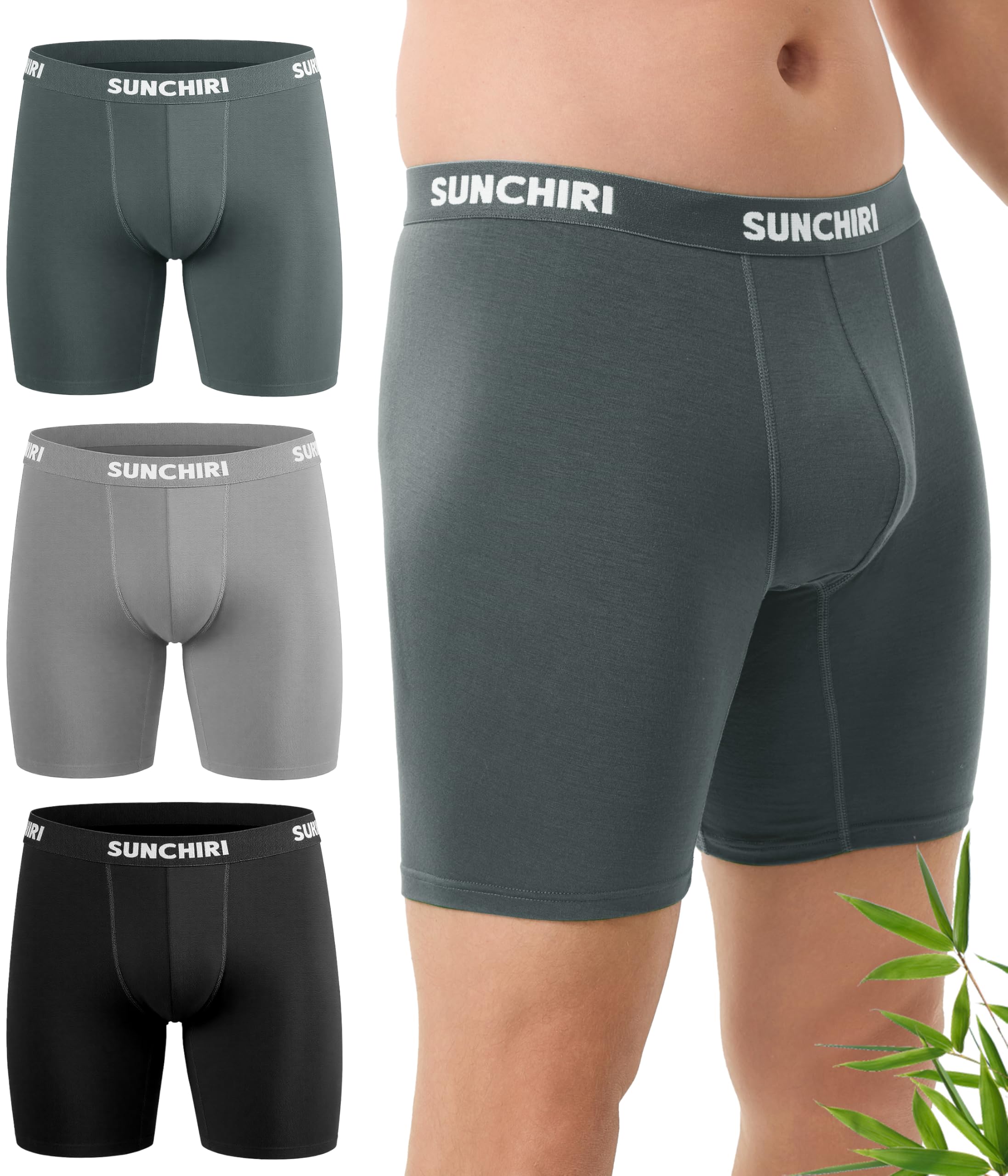 SUNCHIRI Boxershorts Herren Lang 3er Pack, Bambus Unterhosen Männer, Unterwäsche Ohne Kratzenden Zettel (Gr.M-2XL)