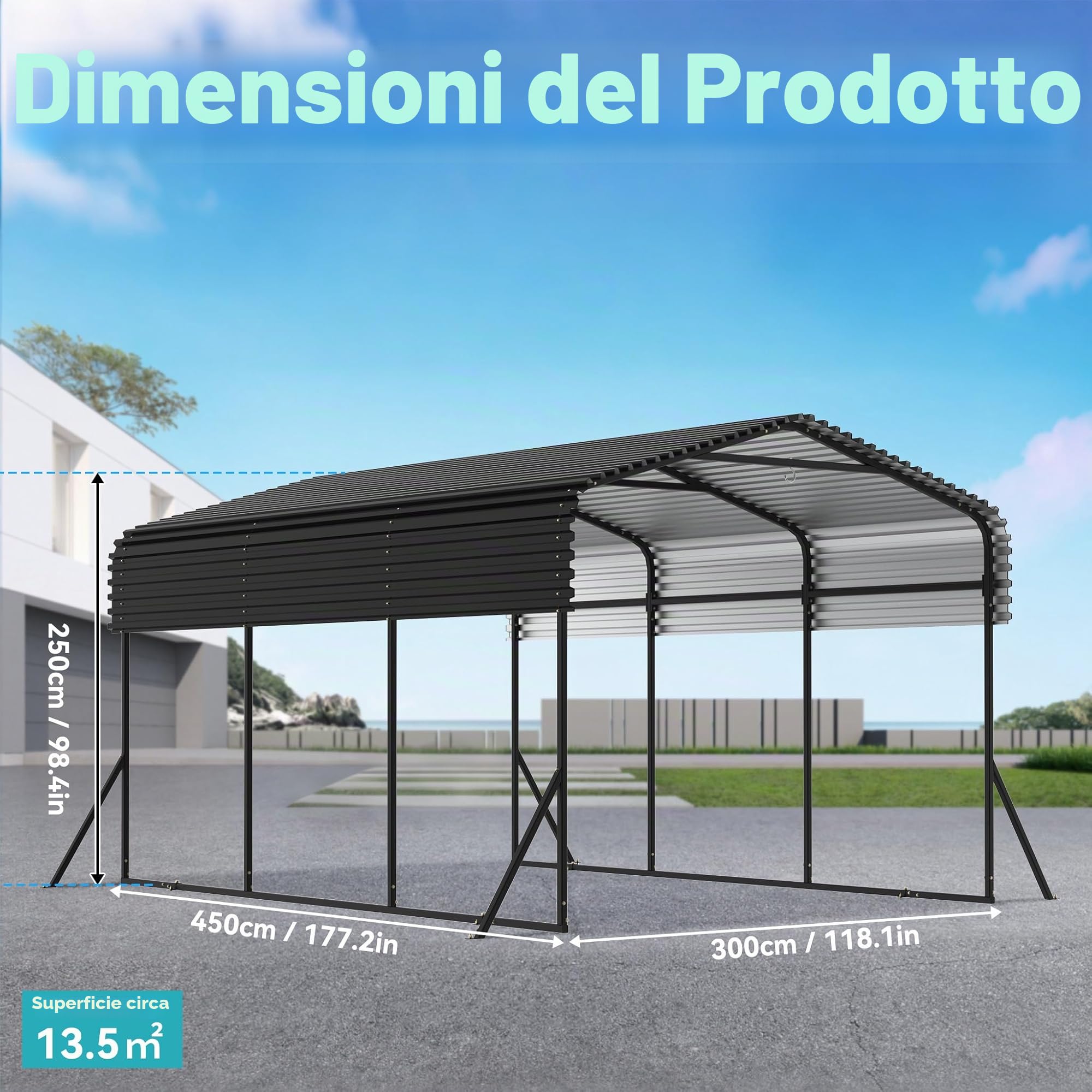 UISEBRT Garage per tenda auto da esterno | 10 x 15 FT | Carport in metallo nero | Robusto riparo auto da esterno | Ombreggiatura con tetto in metallo zincato per auto e barche tenda bivacco