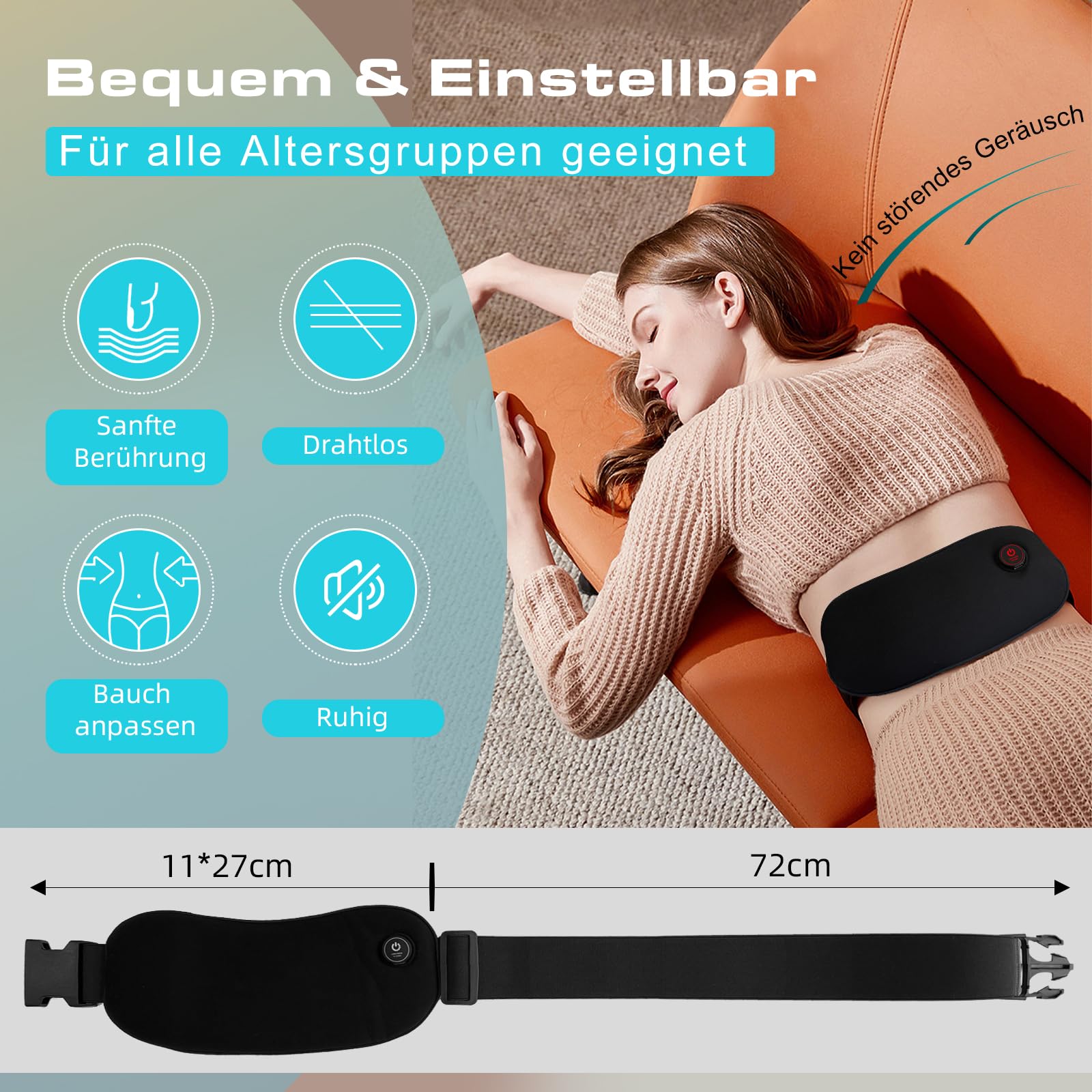 uncn Tragbares Heizkissen für Krämpfe | 5000mAh Integrierter Akku | 27x11 cm Kabellos | Wärmegürtel mit Abschaltautomatik für Bauch/Lenden