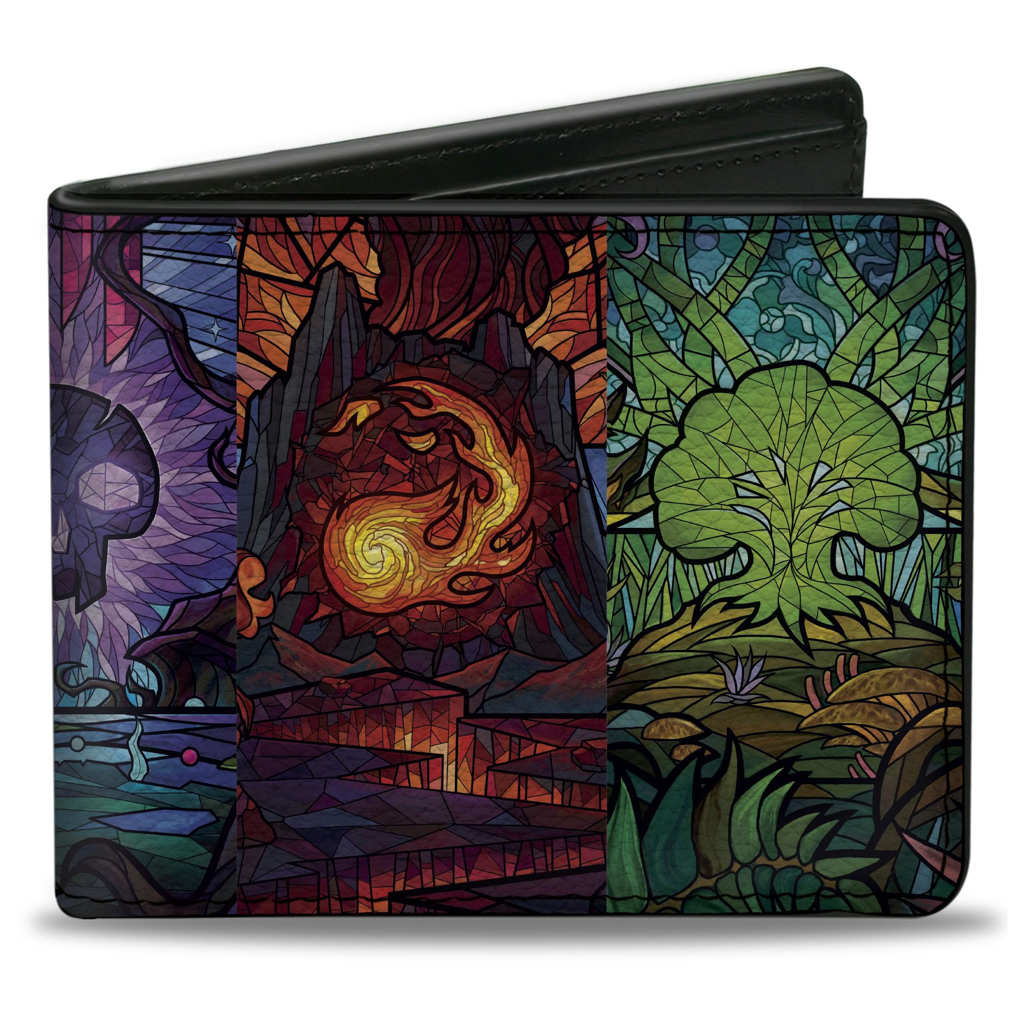 Buckle-Down Magic the Gathering Wallet, Bifold, Magic the Gathering Stained Glass Mana Symbols Multi Color, Vegan Leather