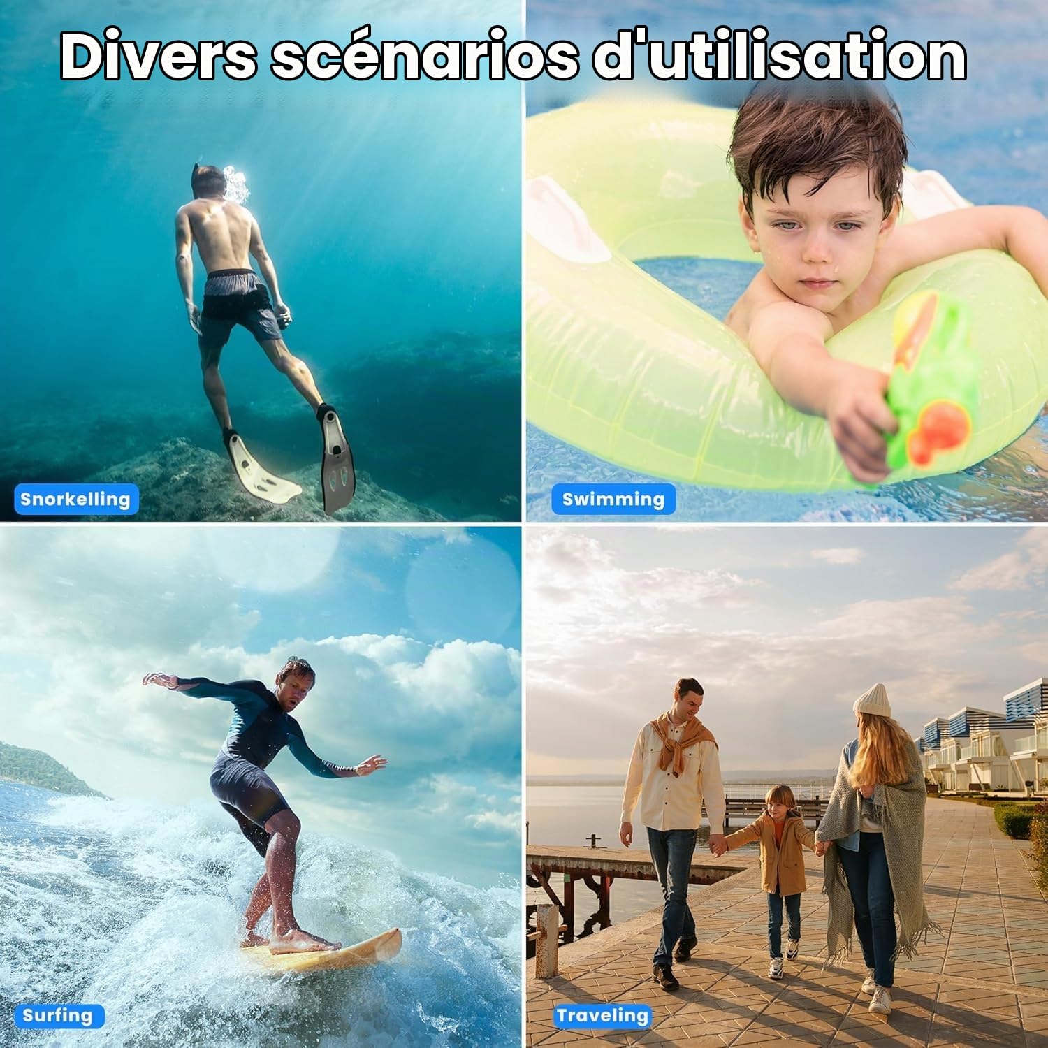 Appareil photo numérique étanche 3 m, caméra vidéo 4K tuba, cadeau Noël, anniversaire, piscine, caméra action 32 Go