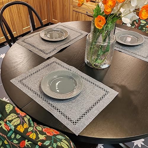 Miniatura 4 de Juego de 4 manteles individuales para mesa de comedor con diseño de borde hueco, manteles individuales de 12 x 18 pulgadas, manteles individuales de