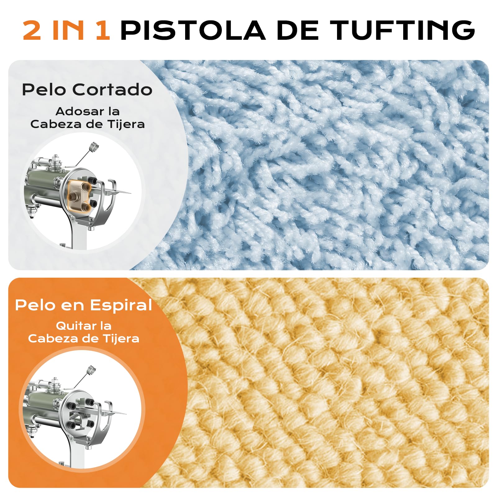 BESGEER Pistola Tufting Kit Completo con Recortadora, Tufting Gun Starter Kit with Tufting Trimmer, Máquina Tufting para Pelo Corto y Bucle, 2 in 1 Cut & Loop Pile Tufting machine(Negro)
