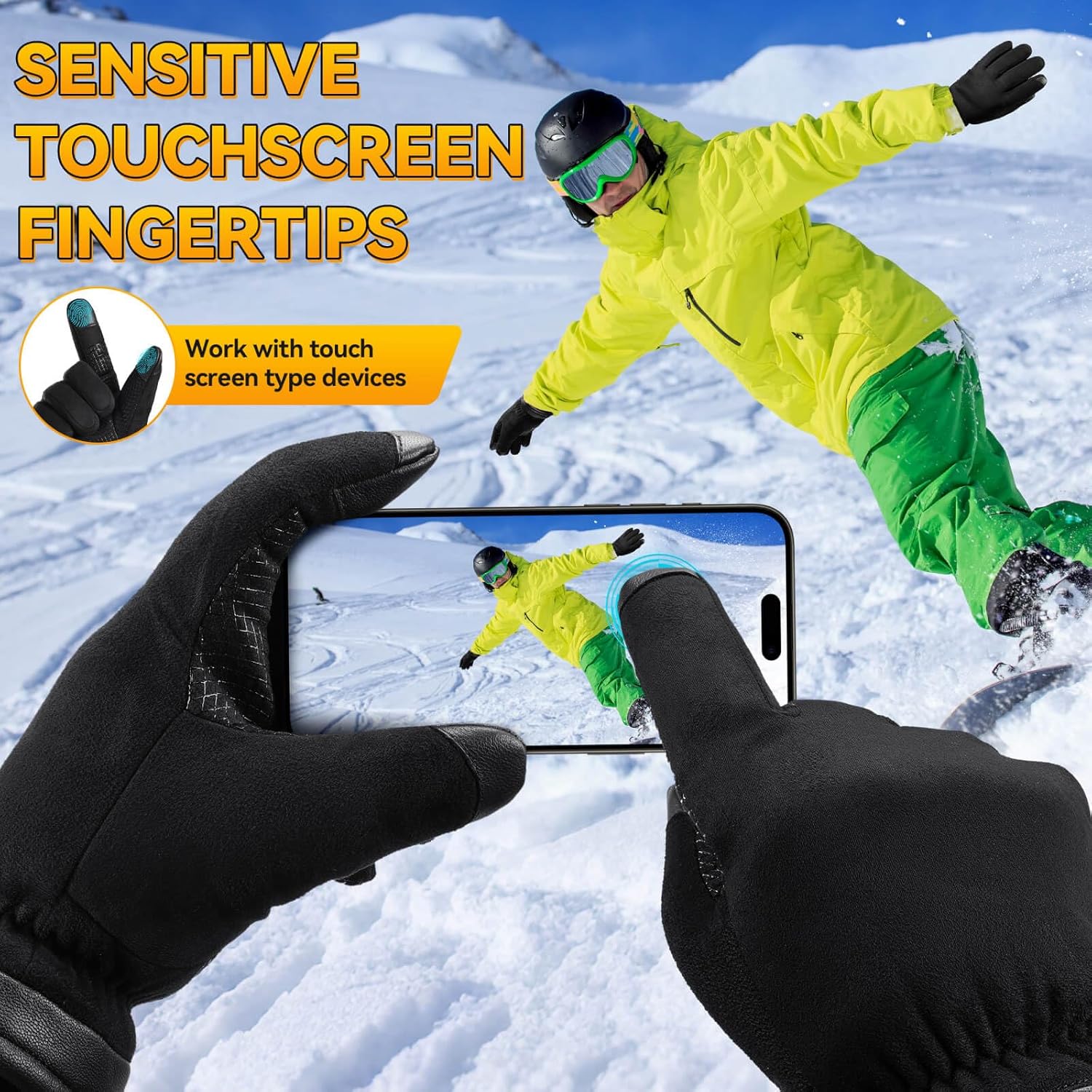 OZERO Waterproof Winter Gloves Men Women: Touchscreen Thermal Insulated Ski Snow Gloves Motorcycle in Cold Weather Warm Gifts - Image 2