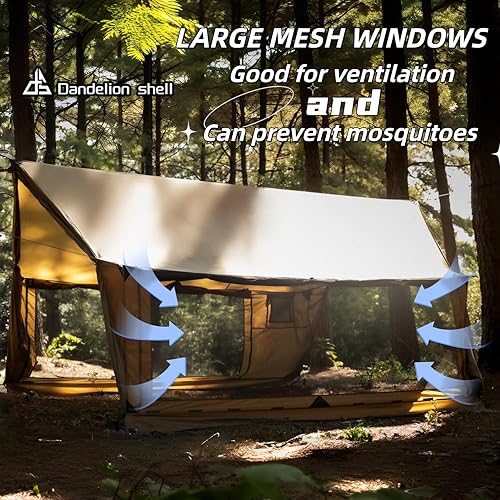 Miniatura 2 de Tienda de campaña caliente hamaca con gato de estufa y ventanas de malla de doble cara, tienda de campaña de pared espaciosa y versátil con falda de