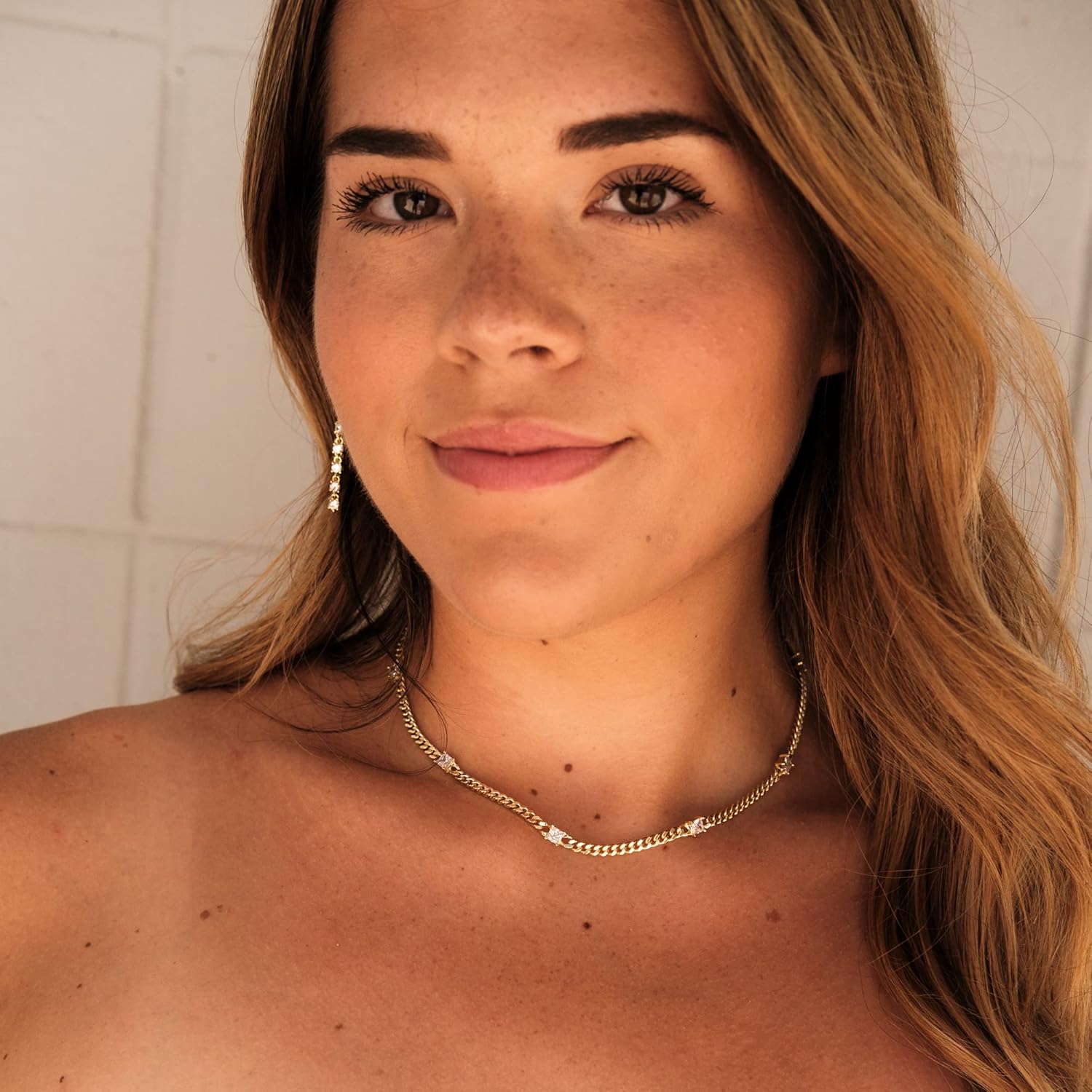 14K Gold Plated Cuban Link Chain Necklace with Baguette Cut Solitaire CZ | 3MM Gold Curb Link Necklace 14''+2'' Extender
