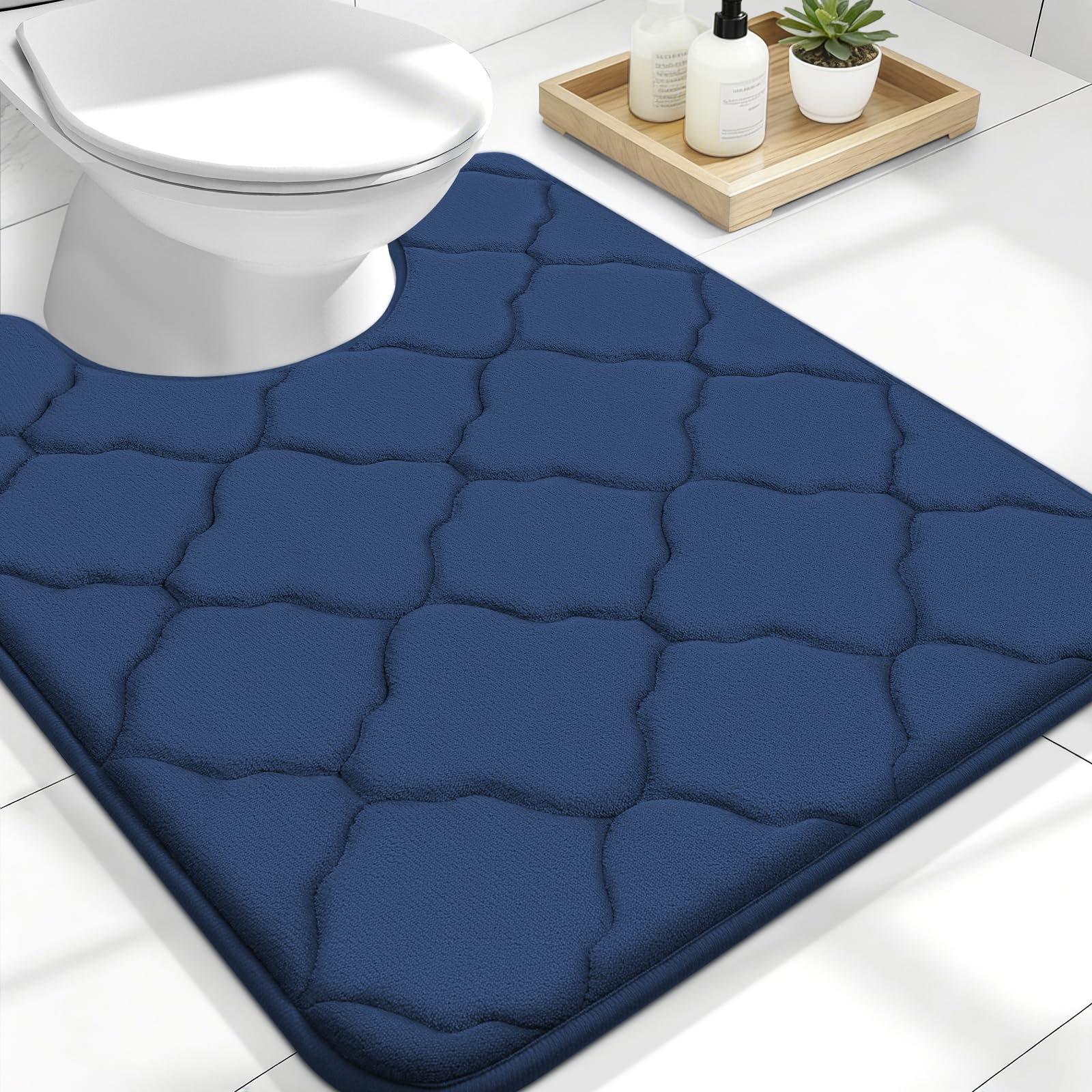 OLANLY Memory Foam Toilet Rugs U-Shaped 24x20, Ultra Soft and Absorbent Bathroom Rugs, Non-Slip, Comfortable, Machine Washable Contour Bath Mat for