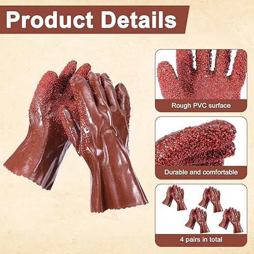 Miniatura 4 de 4 pares de guantes de alcantarillado, guantes antideslizantes de PVC para fontanería, resistentes a la abrasión, guantes de serpiente, guantes de