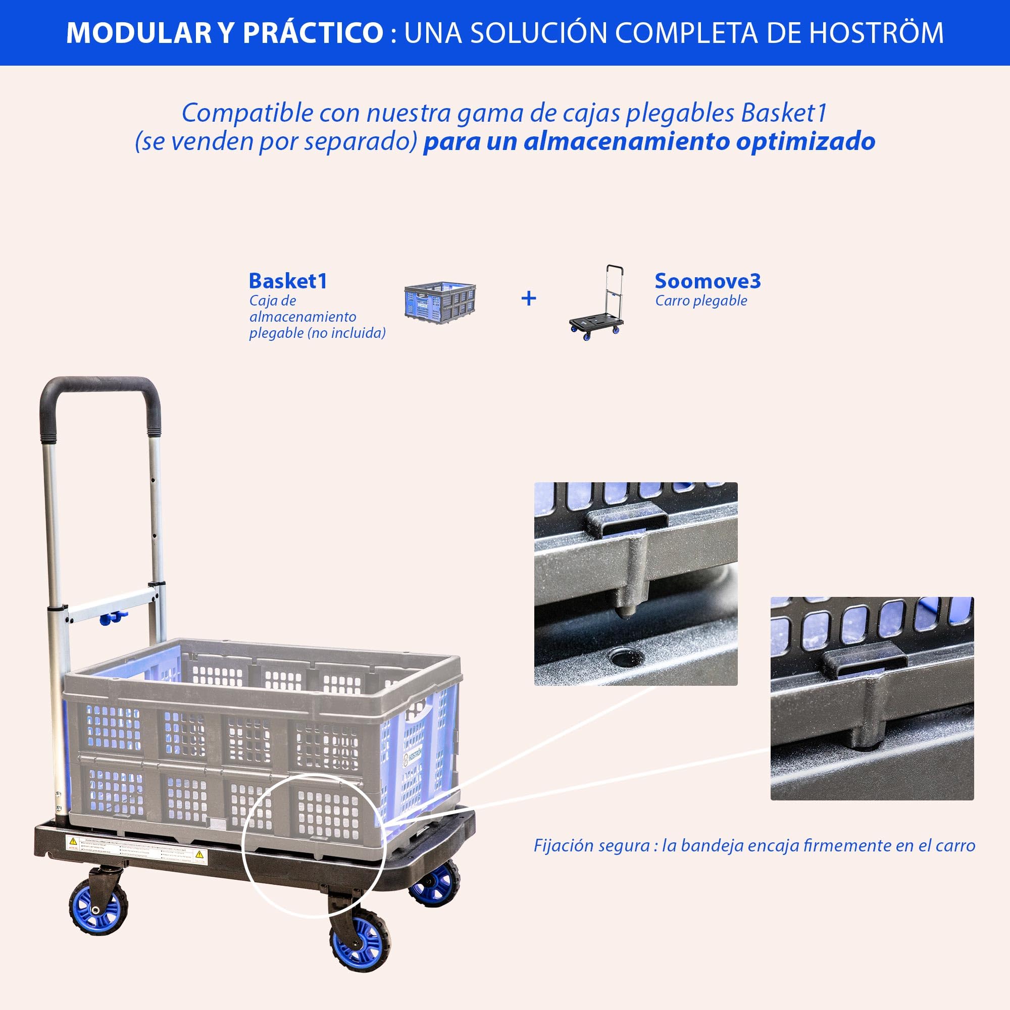HOSTRÖM Carro con Ruedas, Carro de Almacenamiento Plegable, traslado, Transporte Material, asa telescópica, Carga máx. 137 kg,
