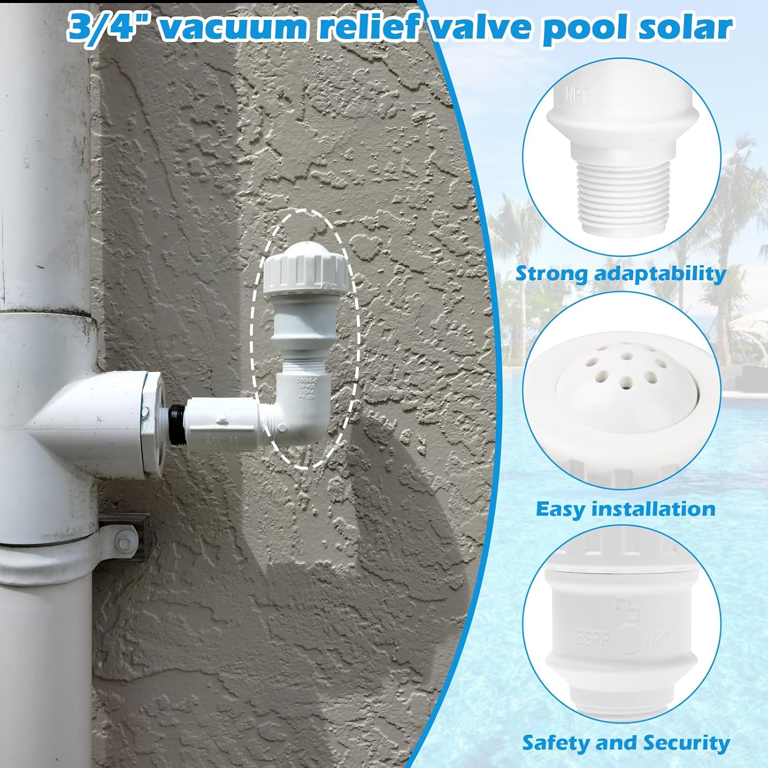 3/4" Vacuum Relief Valve Pool Solar Panels Compatible with Heliocol Sunstar SwimJoy & SwimLux Panels Heater Quick to Restore Pressure Balance-White
