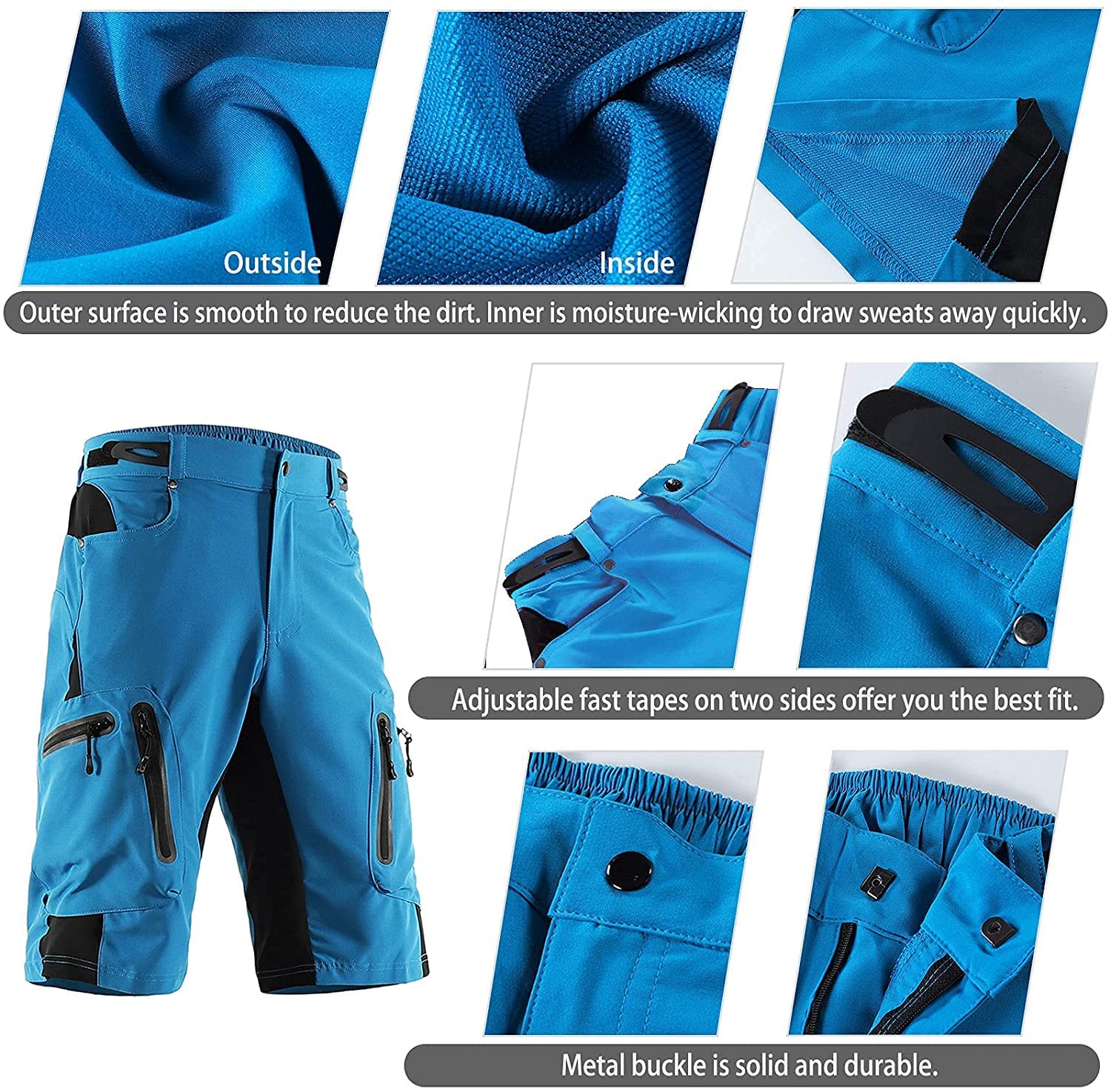 Pantaloncini MTB Uomo, Pantaloncini Ciclismo Biciclette con 3D Cuscino, Bici MTB Pantaloni Loose Traspirante Shorts per Ciclismo da Corsa All'aperto