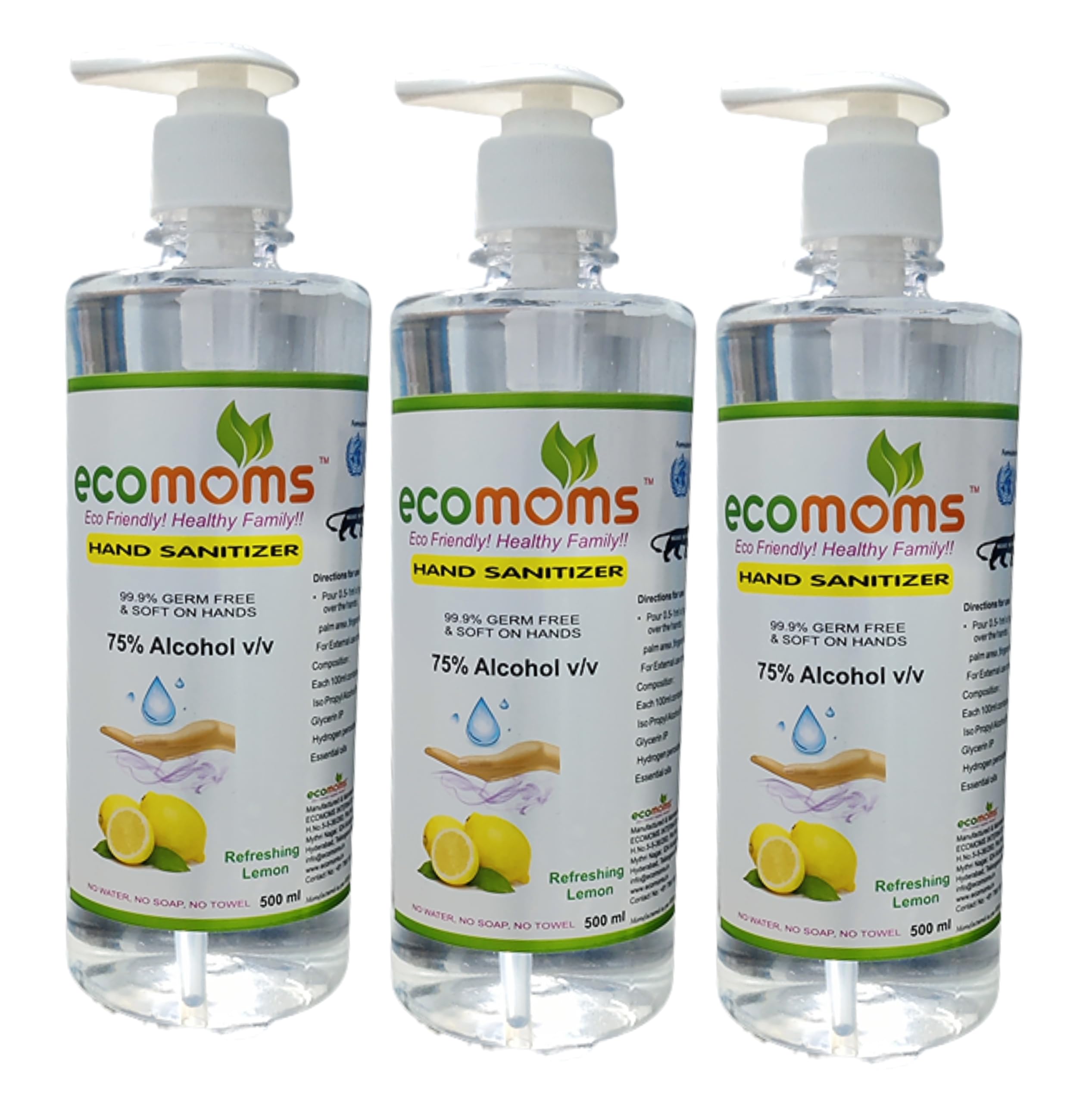 Ecomoms hand sanitizer 500ml Gel and Sanitizer 75% Alcohol-Based Kills 99.9% of Germs Skin safe (Pack of 3) (B0CVN3ZT9Z) Amazon Price History, Amazon Price Tracker