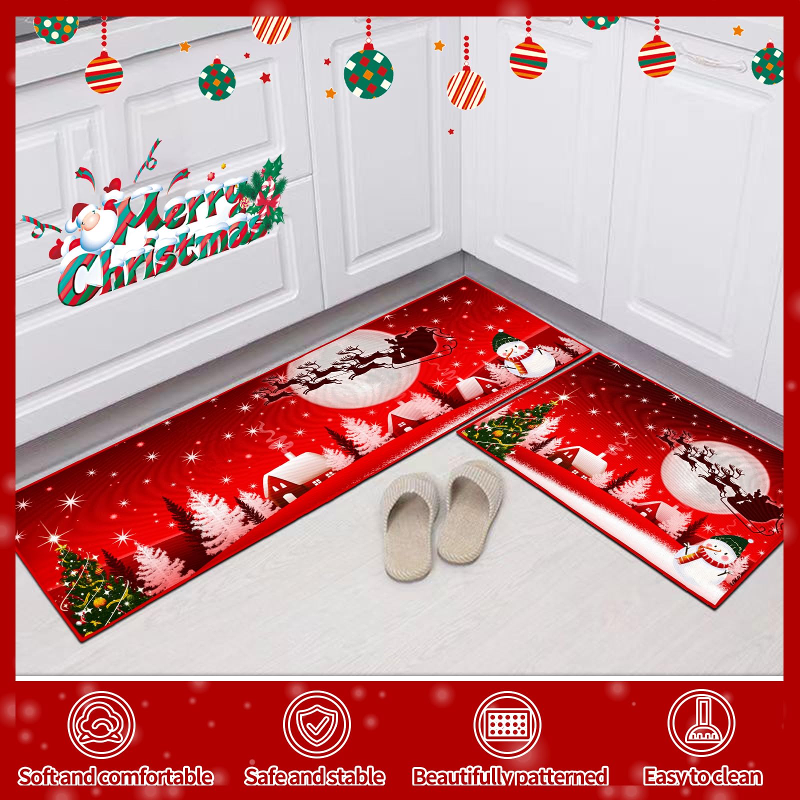 Tapis de Noël antidérapant lavable Père Noël 40 x 60 cm 40 x 120 cm