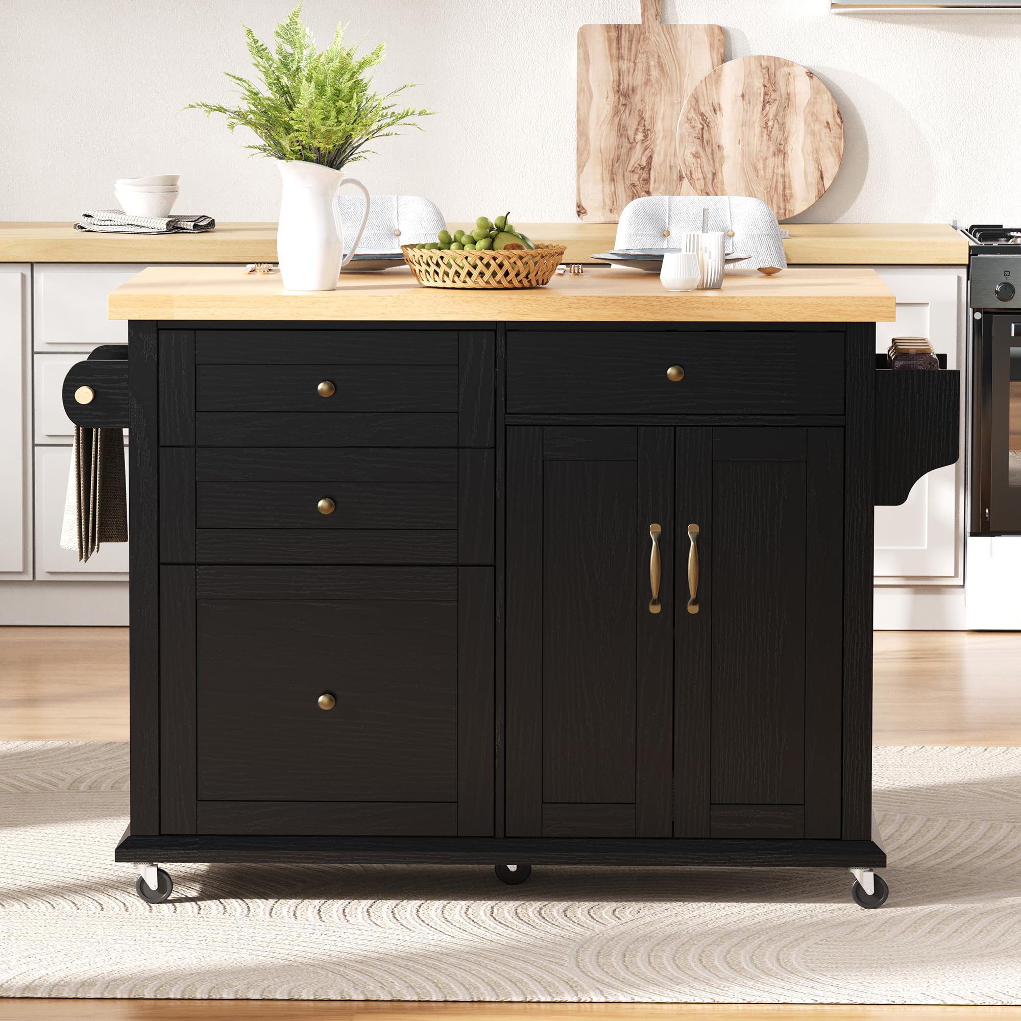 Isola da cucina mobile, carrello da cucina, tavolo da pranzo estensibile, armadio da cucina con ruote, cassetti multifunzione, per cucina, sala da pranzo, 107 x 45 x 90,5 cm (nero)