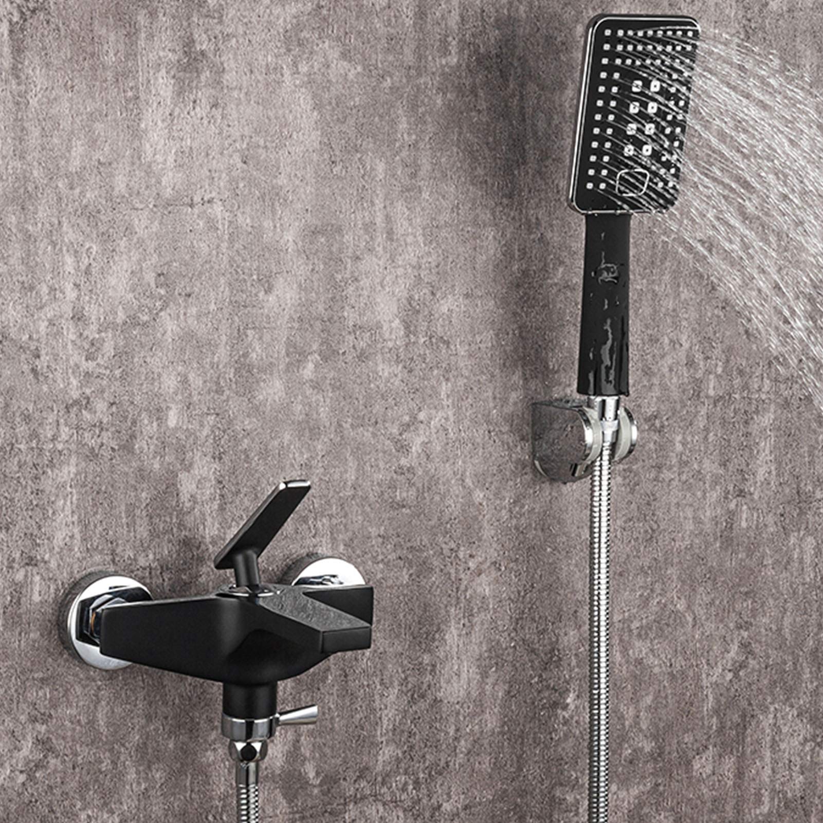 Robinet de bain mural noir avec sa douchette à 3 fonctions pour douche moderne