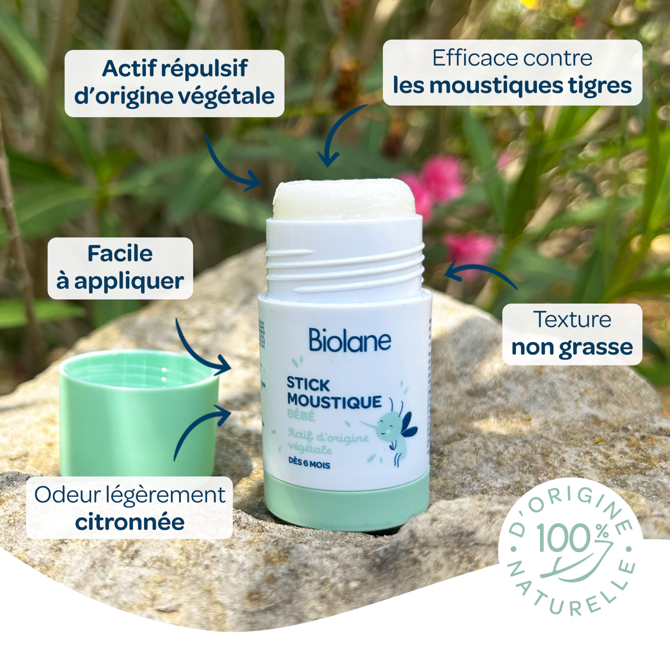 BIOLANE - Stick moustique - Bébé - Dès 6 mois - Actif d'origine végétale - Beurre de karité - Ne colle pas - 20ml - Fabriqué en France