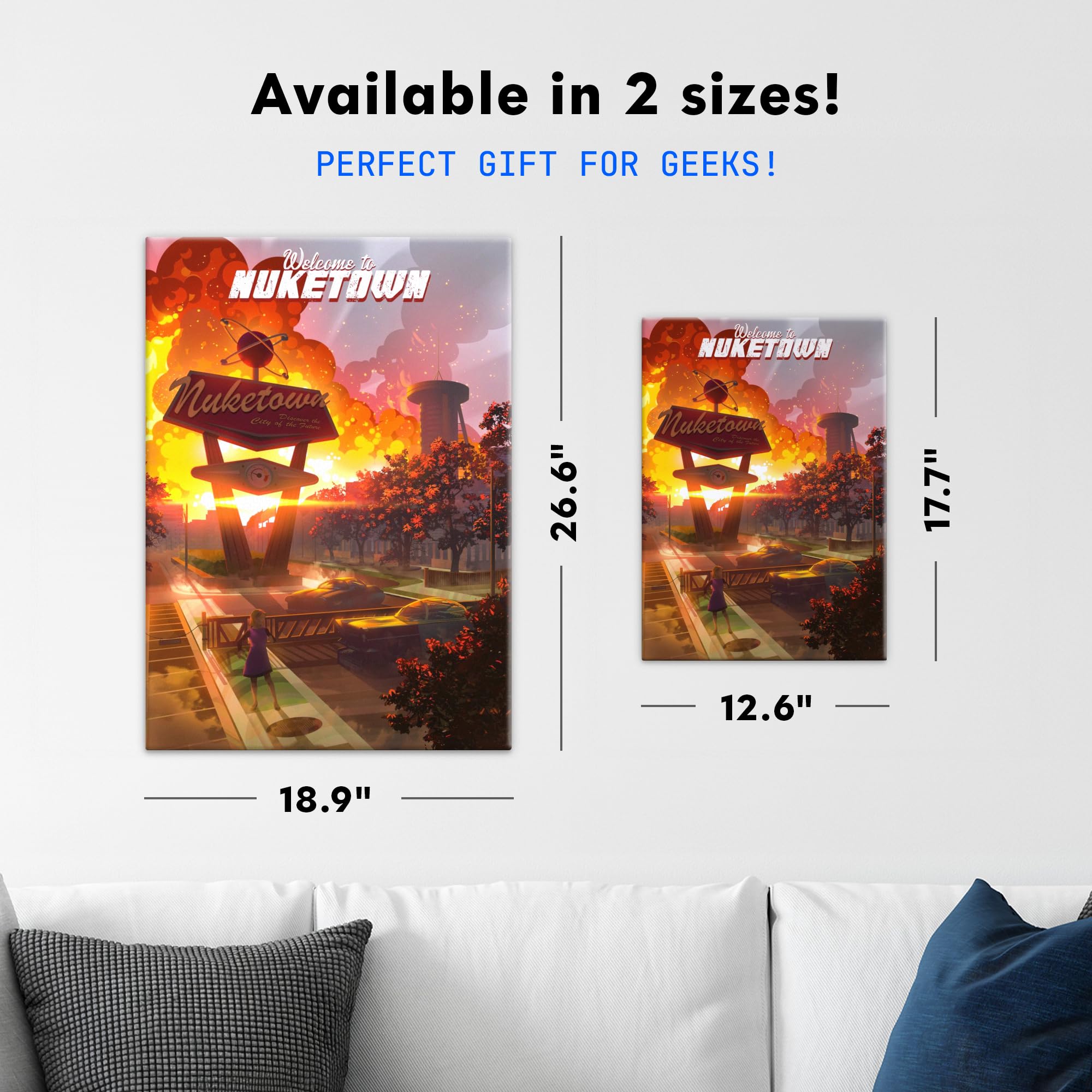 Displate Metall poster Call of Duty Welcome to Nuketown Wandkunst Größe M | Bild Plakate für Schlafzimmer Dekor, Geschenke. Magnetische Befestigung Wandposter, Wanddeko. Metall Wandkunst.