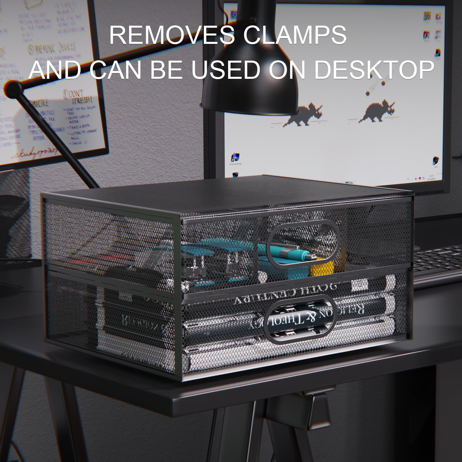 Vdamu Under Desk Storage for Office & Home - No Drilling Installation Under Desk Drawer, Under Desk Storage Drawers, 2 Slide Out Drawer