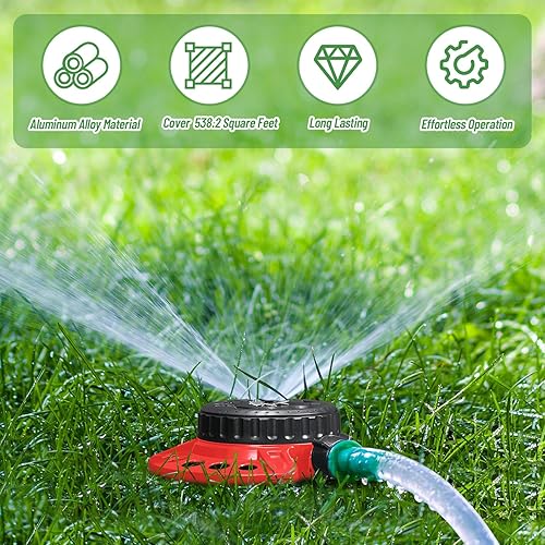 Miniatura 6 de 2 aspersores de césped de 9 patrones, rociadores pequeños estacionarios de agua de 360 grados, base decorativa de metal resistente para regar áreas