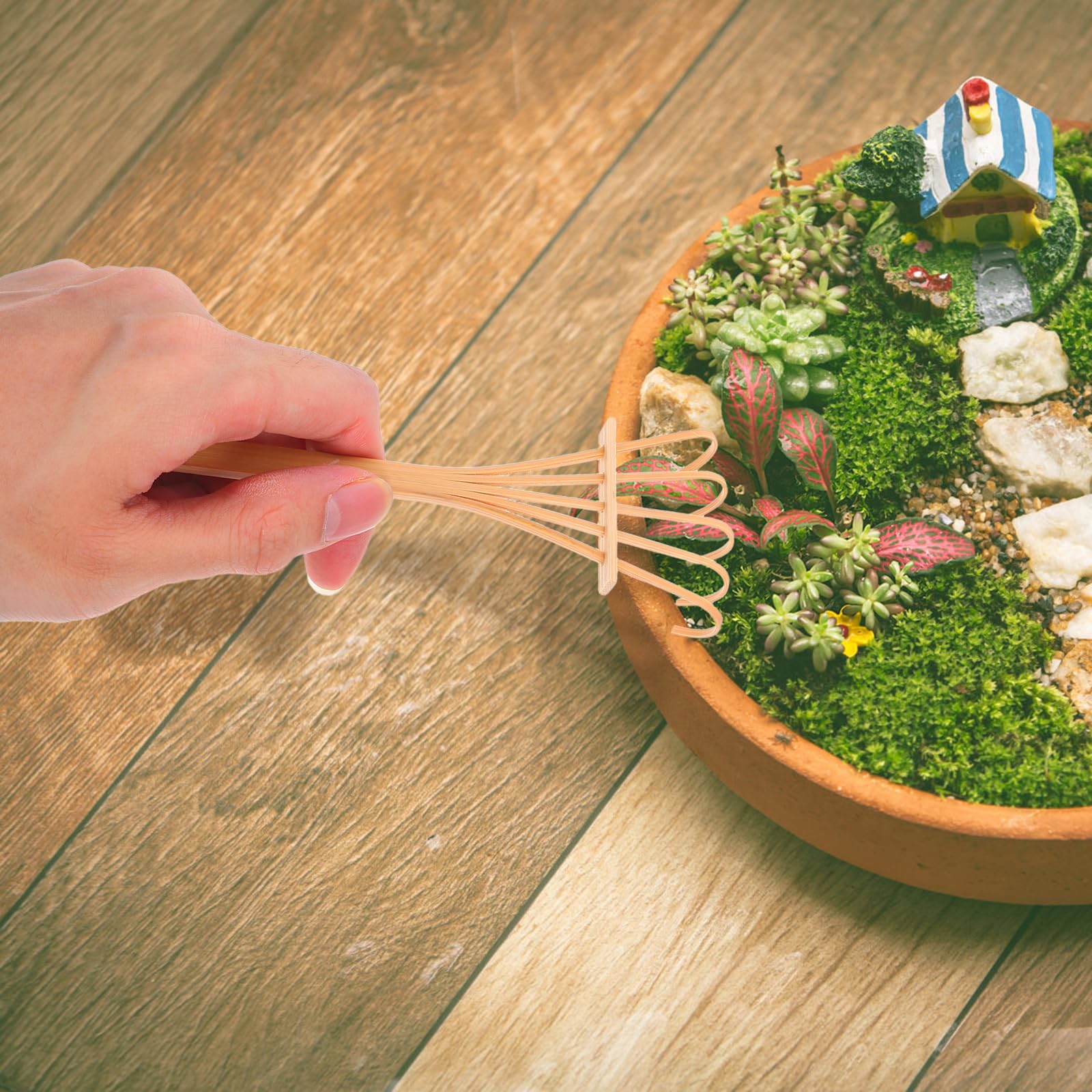 INOOMP 1 Juego de Mini rastrillos de Arena - Juego de Herramientas de rastrillo de jardín Zen para decoración de Jardines en Miniatura, Herramientas manuales de Arena para de Escritorio