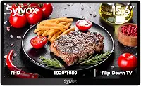 SYLVOX TV flip down de 15,6 polegadas para embaixo do armário, TV pequena de 12 volts com rotação de 90 graus, redução de ruído digital e design de armazenamento para cozinha, quarto, trailer e iate