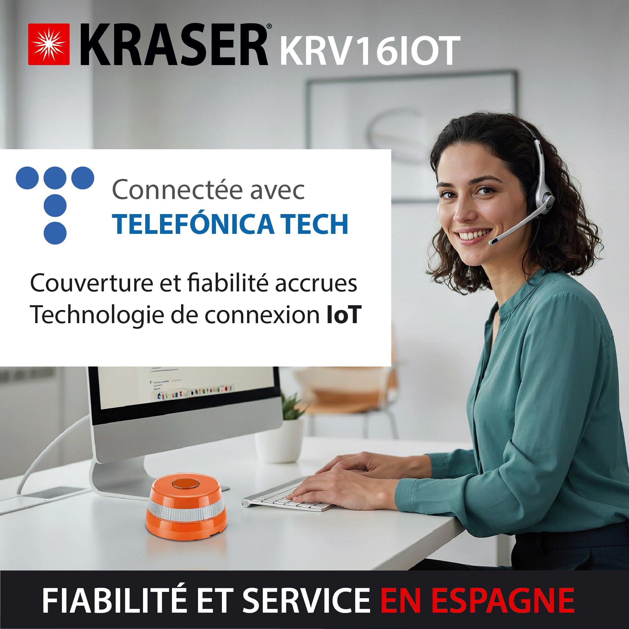 KRASER KRV16IOT Lumière d'urgence V16 Homologuée DGT 3.0 LED 360° Balise Magnétique avec Géolocalisation Avancé et carte SIM