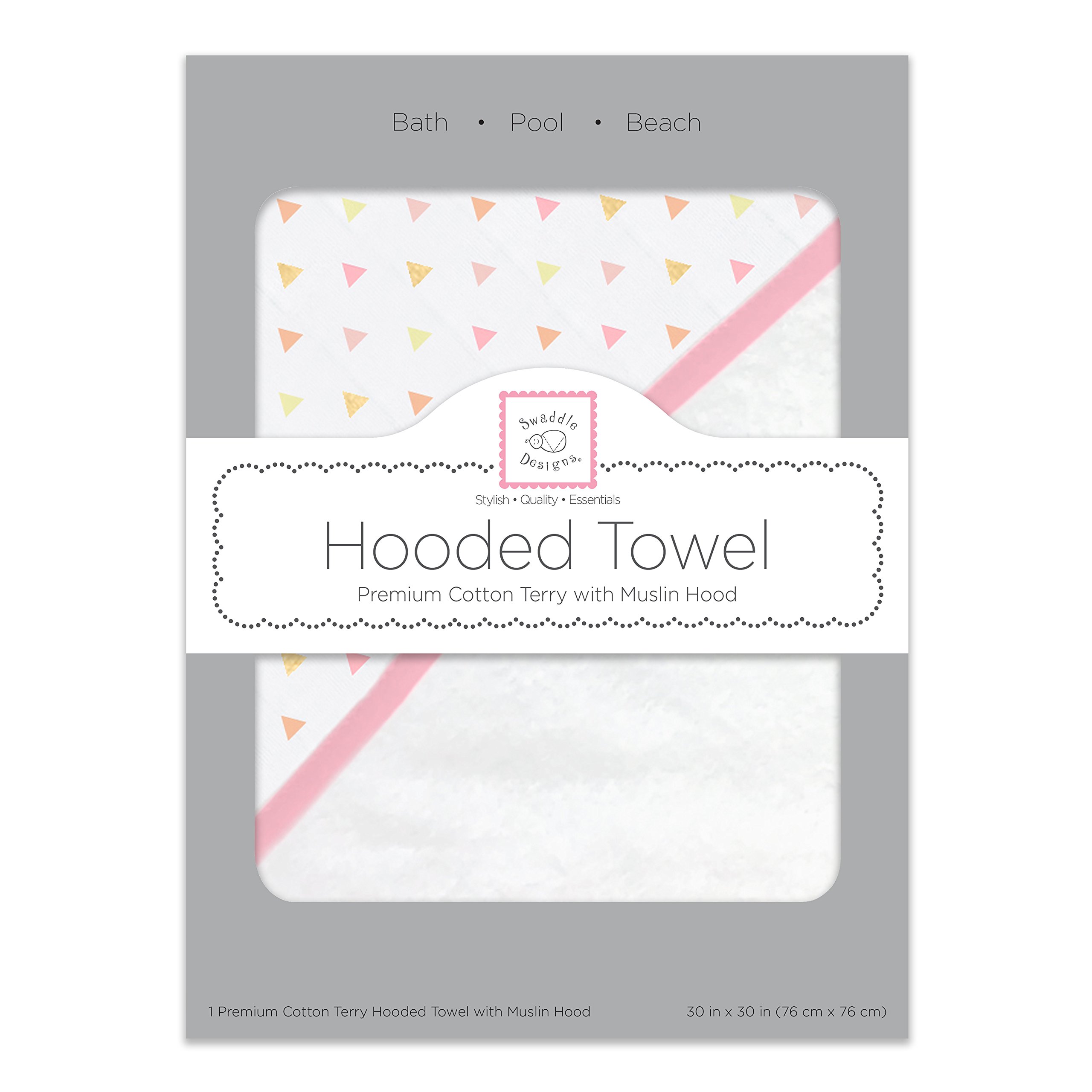 SwaddleDesigns Cotton Terry Baby Hooded Towel, Tiny Triangle Shimmer, Pink