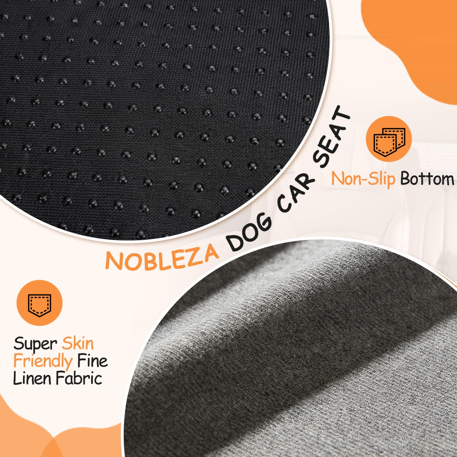 Nobleza Asiento de Coche para Perros Medianos a Grandes, Cinturón de Seguridad Estable,Bolsillos de Almacenamiento, Adecuado para Perros Medianos y Grandes, L92*W50*H40cm, Gris