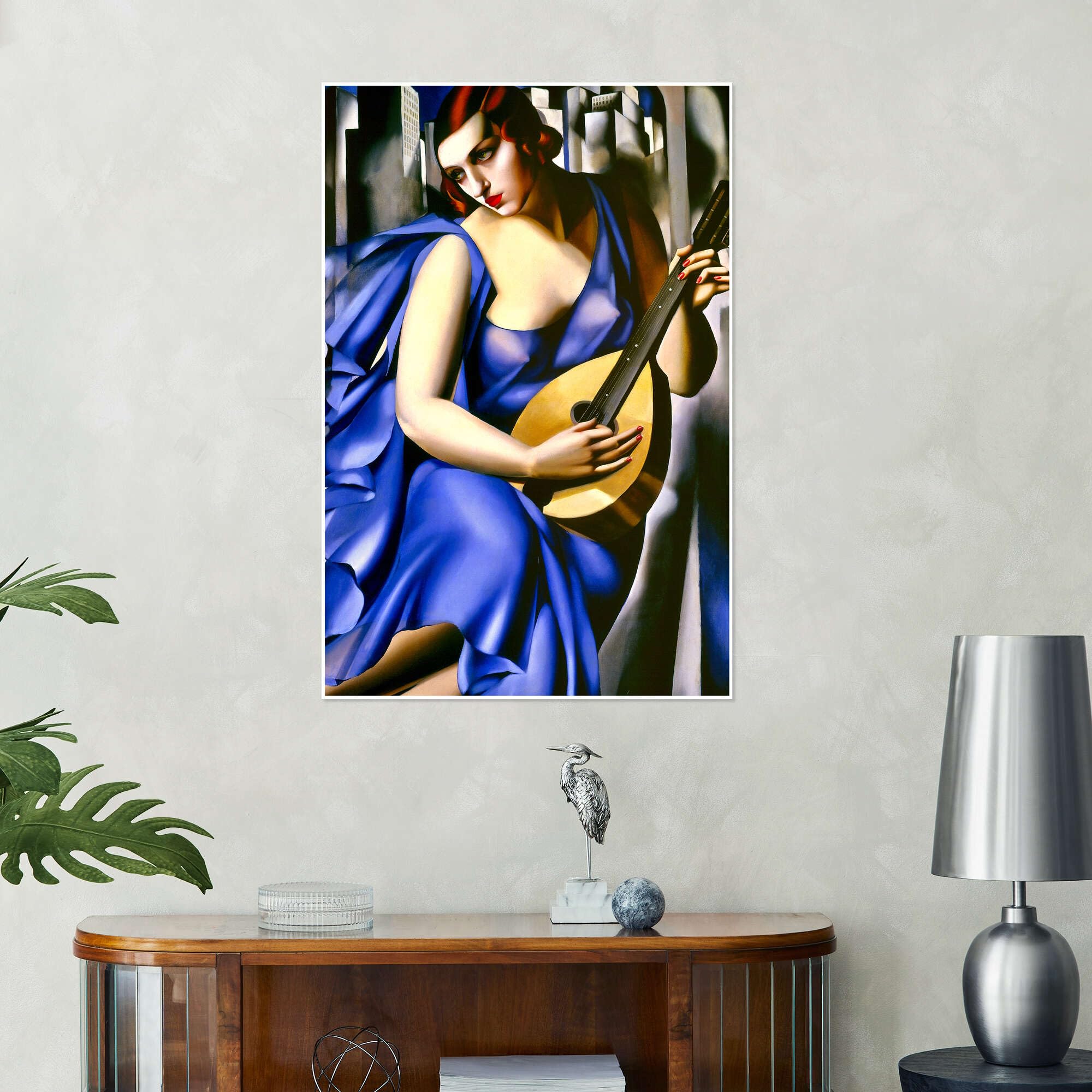 Posterlounge La musicista Poster | 90 x 130 cm di Tamara de Lempicka Blu Quadri Decorazione per pareti