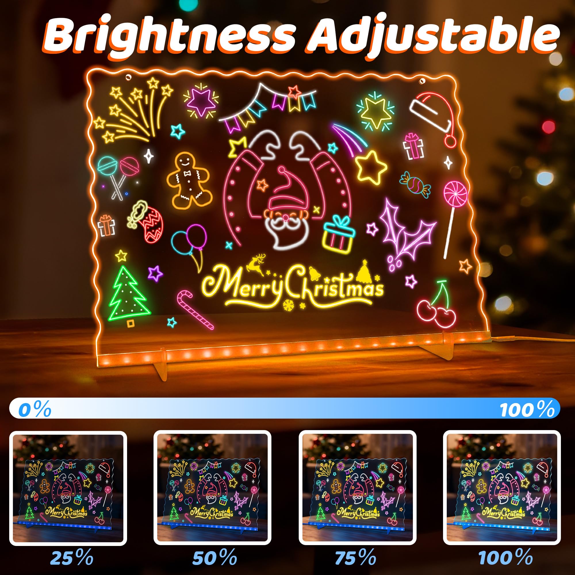 Ammonite LED Zeichenbrett, Leuchtendes Zeichenbrett für Kinder mit Fernbedienung, 35x25cm Abwischbare Acryl Schreibtafel Kinder, Dimmbares und mehrere Farben, für Maltafel,Memo,Werbung, Wanddekoration