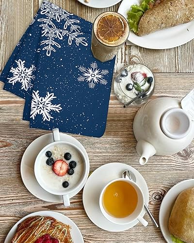 Miniatura 4 de Juego de 2 toallas de cocina de tejido de punto gofre de algodón, copos de nieve de Navidad, 16 x 24 pulgadas, absorbentes, de secado rápido, para