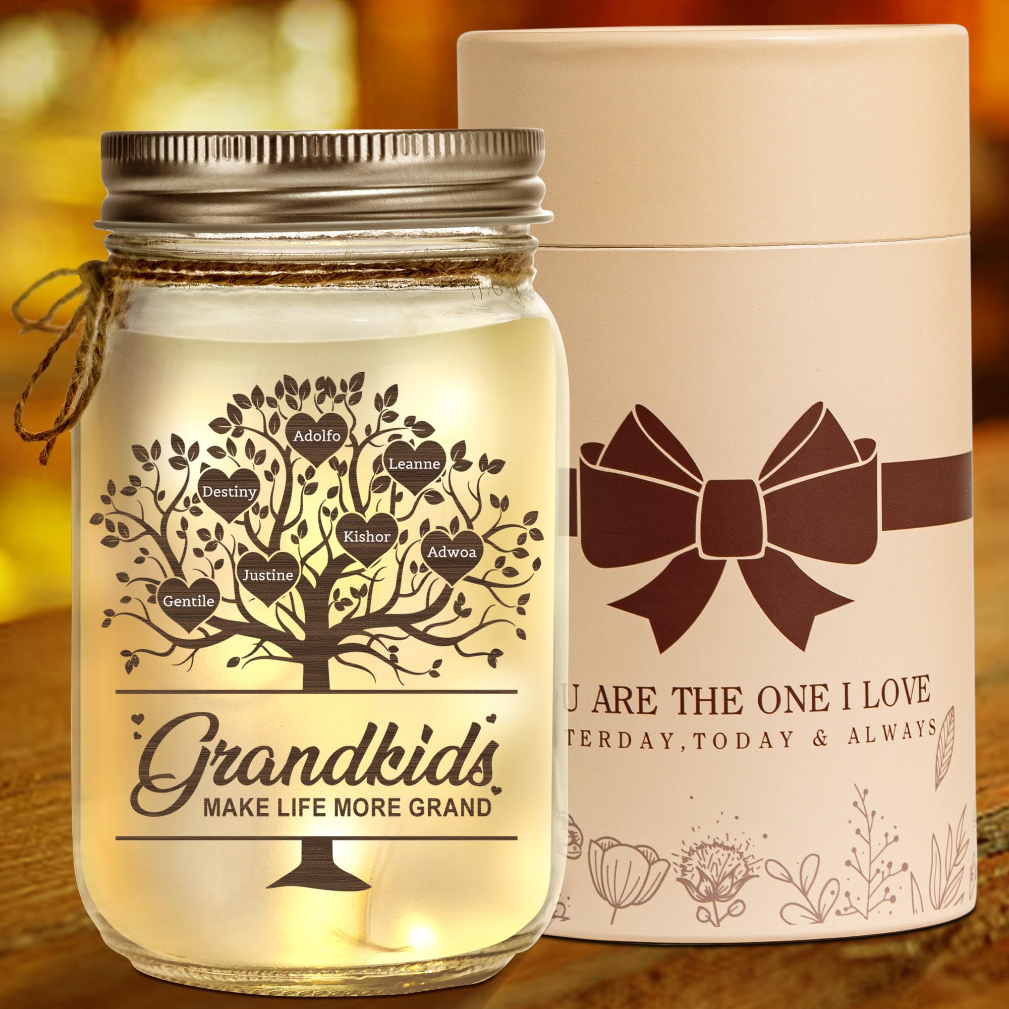 Kenon Custom Name Family Tree Gift for Grandparent, Personalized Mason Jar Night Light, 16oz Mason Jar Lights Home Decor, Mother Day Father Day Gift for Her His โ image 1