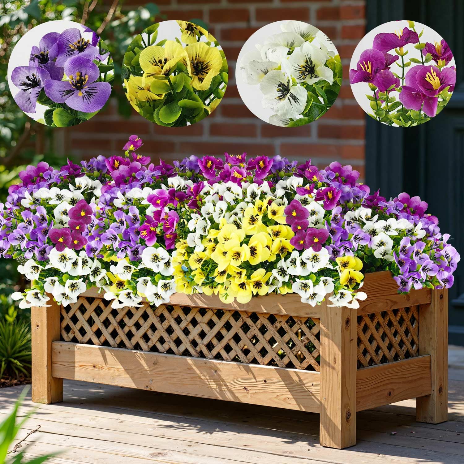 12 Bundles Artificial Flowers Outdoor, UV Resistant Artificial Pansies Faux Plastic Flower, 4 Colors Faux Plastic Fake Flowers Pansy Plants Indoor Outside Hanging Plants Home Garden Planter Decoration