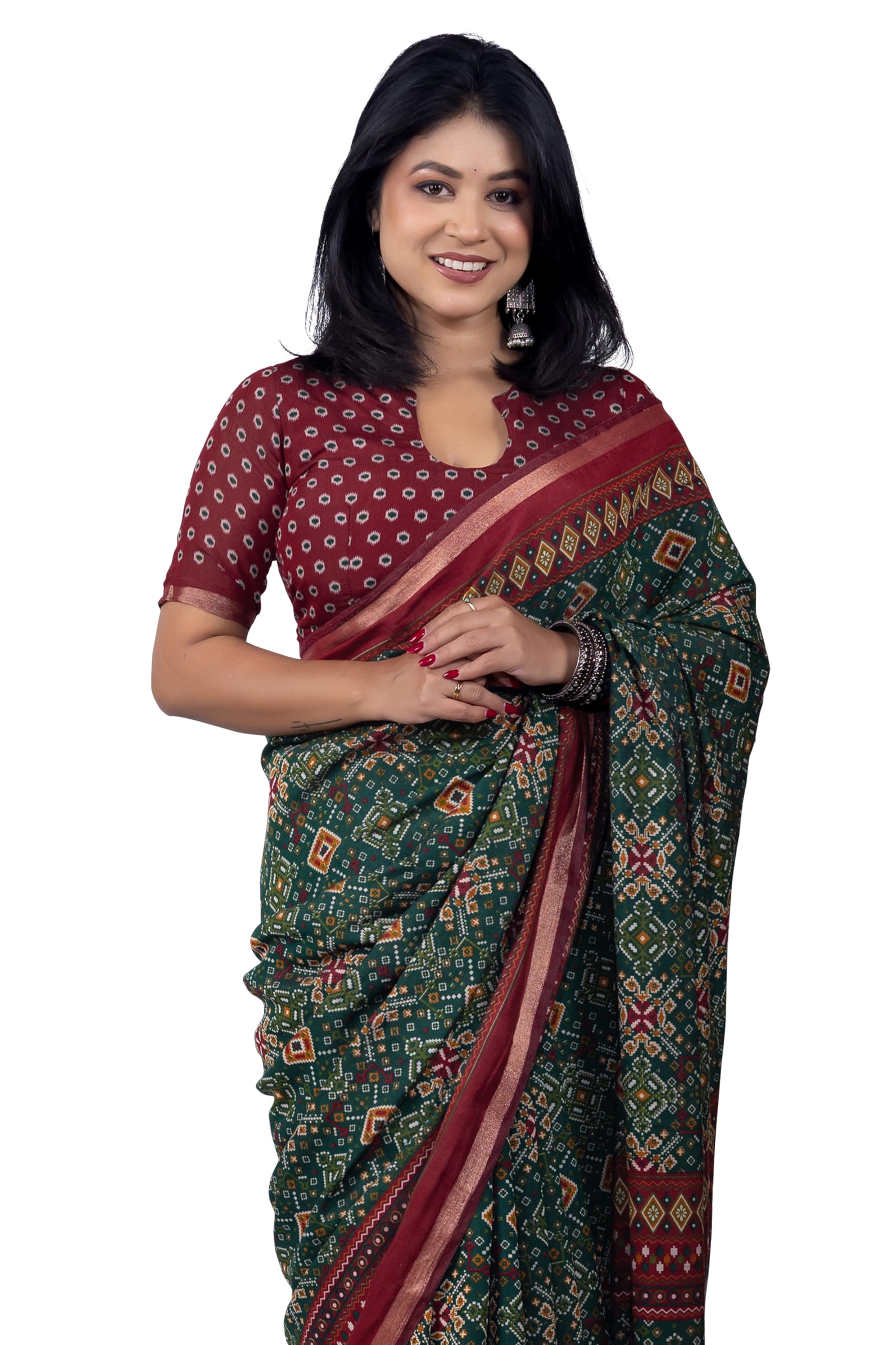 mirchi fashion Women's Viscose Cotton Madhubani Printed Saree with Blouse Piece-picture-24