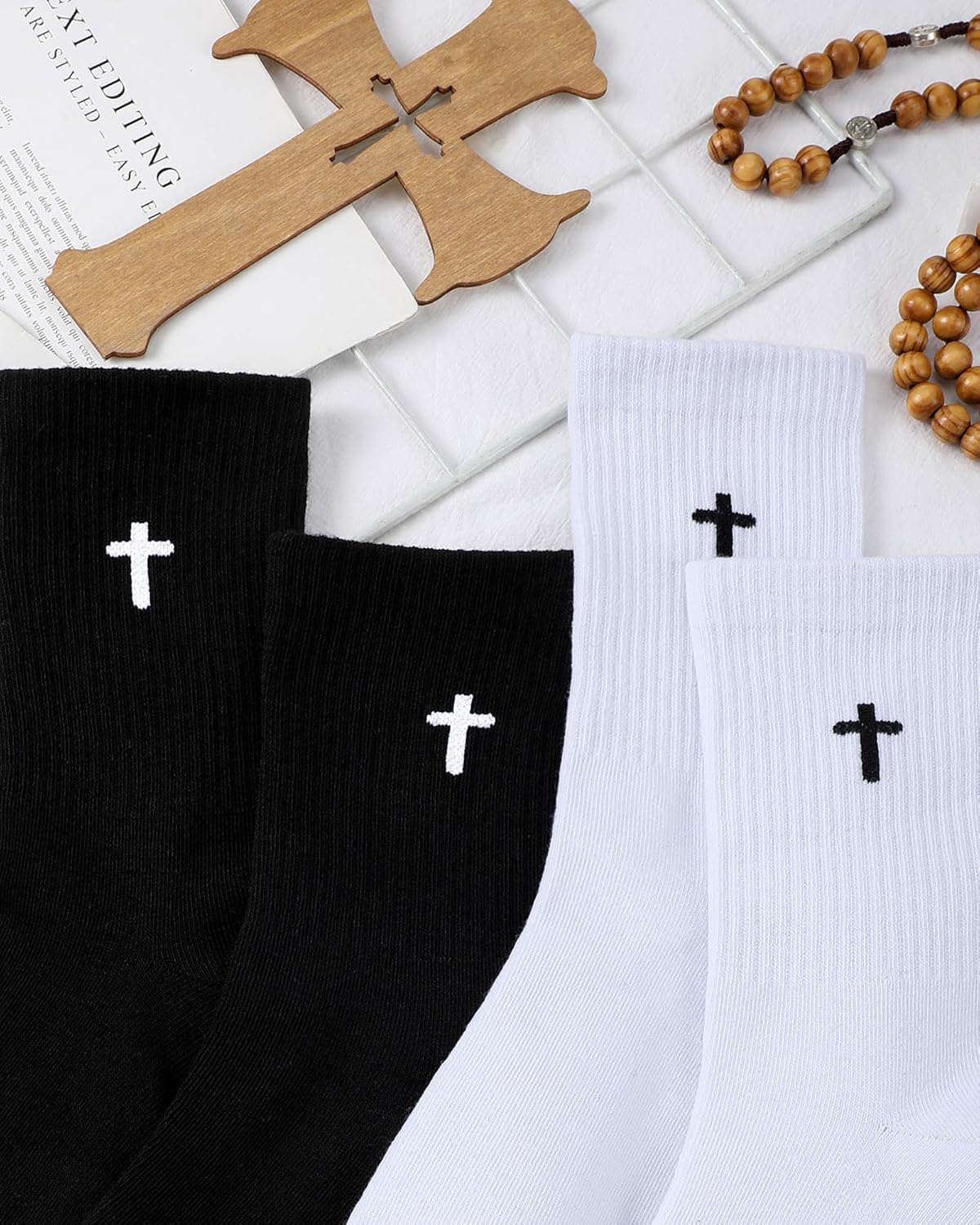 Shihanee 6 Pairs Cross Socks for Men Ribbed Knitted Christian Crew Socks Faith Religious Gifts for Friends Co Workers - Image 3