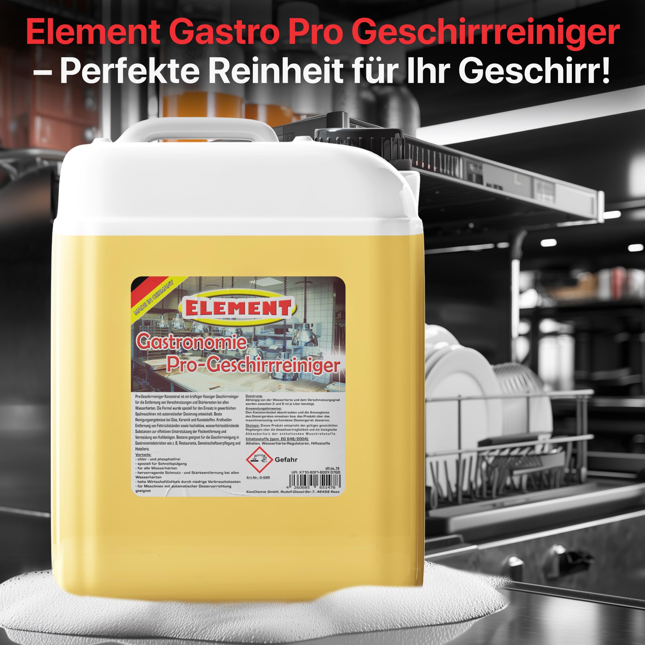 Element Geschirrreiniger für gewerbliche Spülmaschinen flüssig 10 Liter | Maschinenspülmittel Profi 10L | SET 2 Kanister a 5 Liter | Geschirrreiniger ohne Chlor | Geschirrspülmittel Gastro |