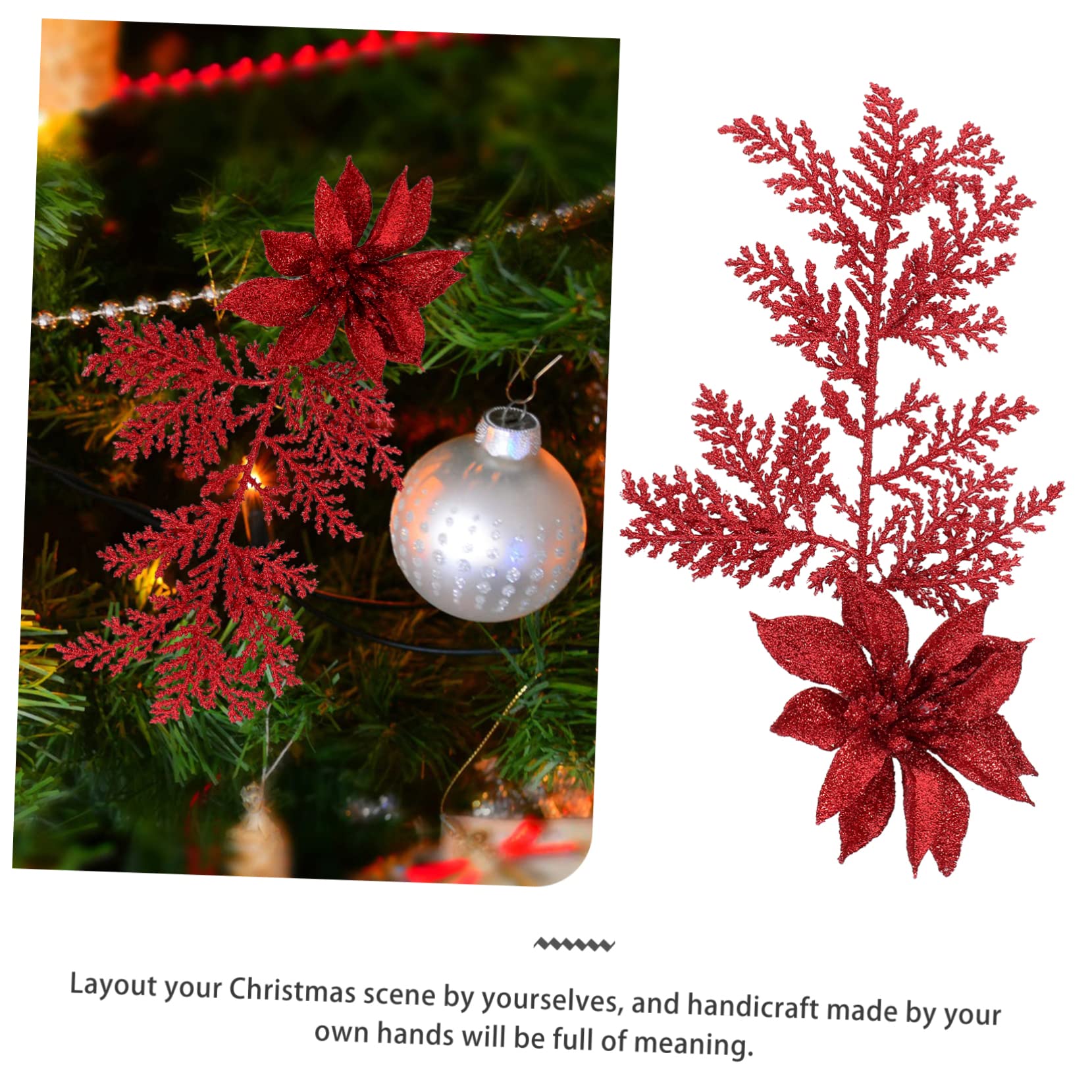 TOPBATHY Lot De 3 Branches De Pin Artificielles pour Sapin De Noël Décoration À Paillettes Imitation Pin avec Clip pour Décorations De Fête 6 Pièces X 3