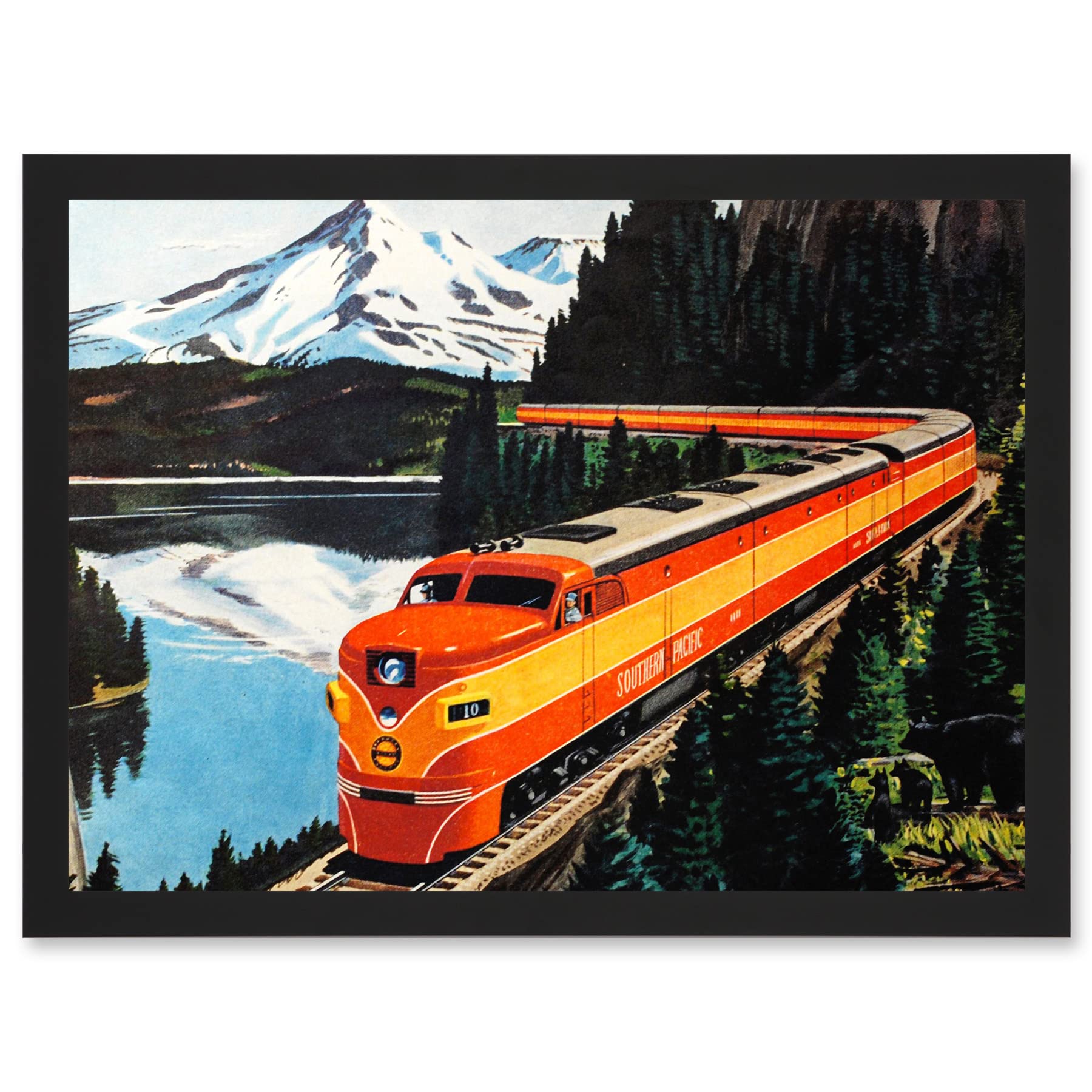 Artery8 Train Rail Southern Pacific Mountain Travel Railway Vintage A4 Artwork Framed Wall Art Print