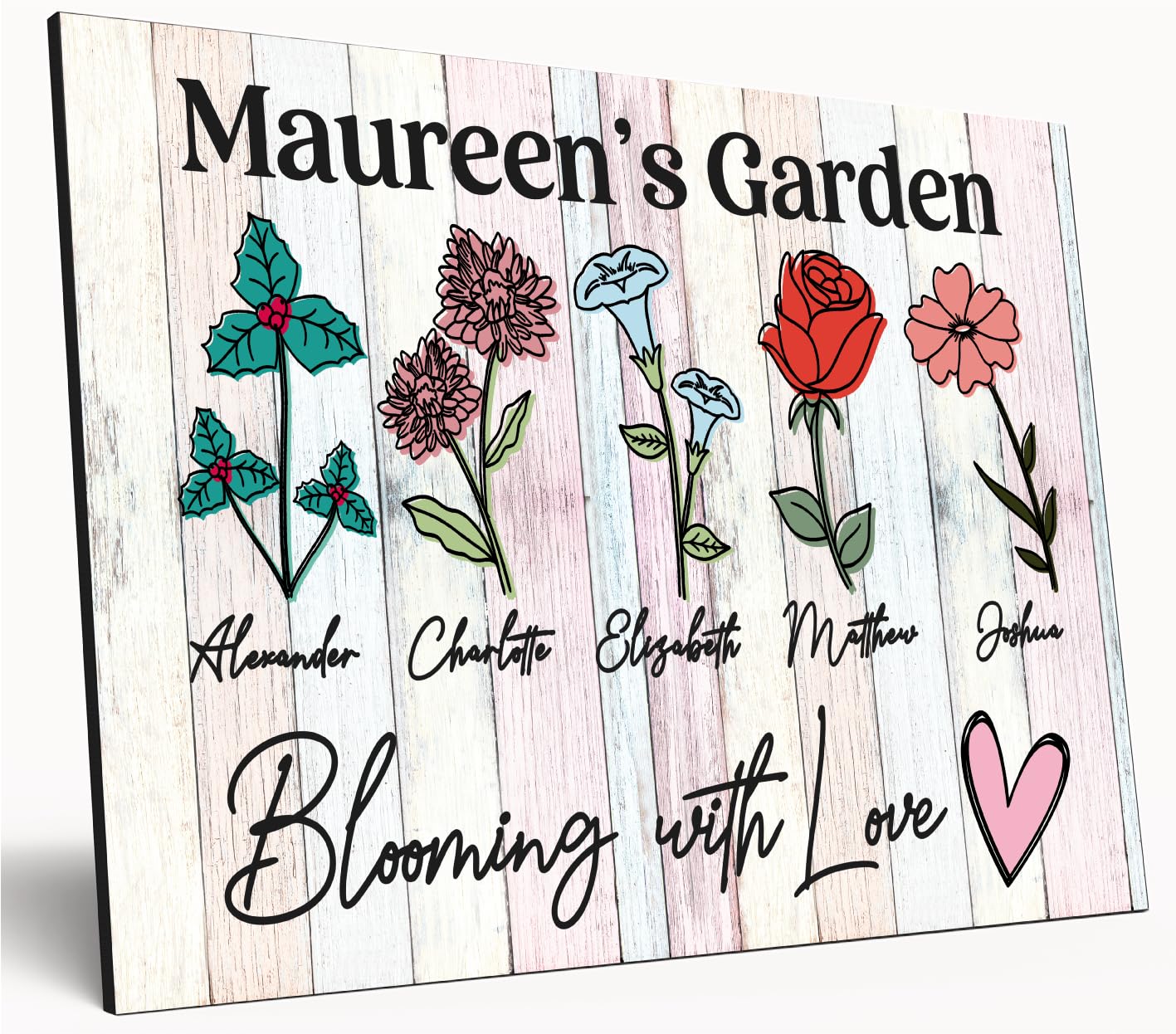 The Plum Penguin White Personalised Birth Month Flower Sign Grandma's Garden Custom A4 Wooden Wall Art Rustic Garden Design Watercolour Custom Plaque For Mums