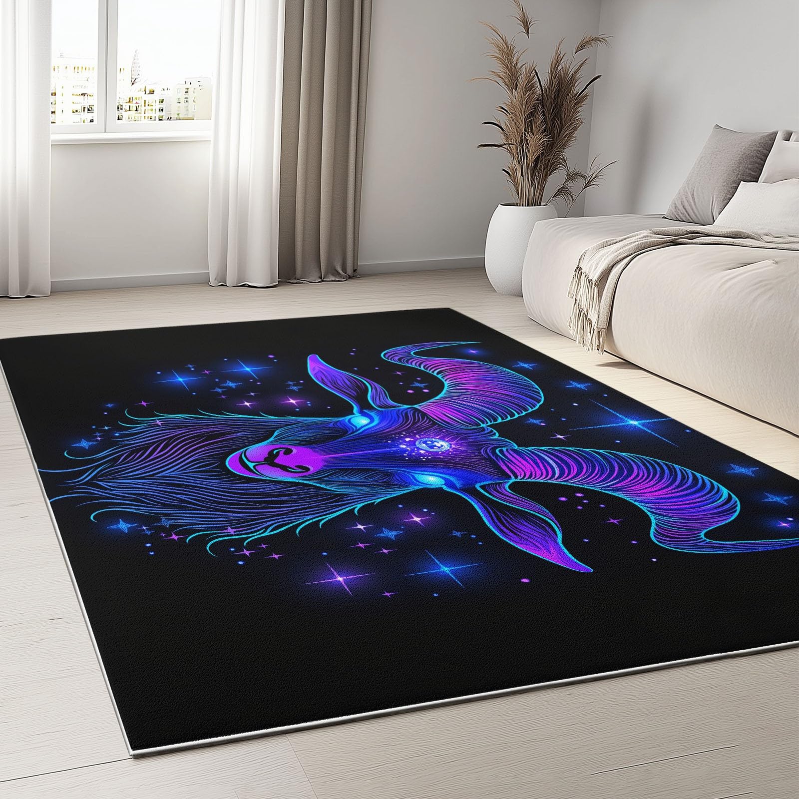 Tapis ciel étoilé violet bélier 140x200 cm à poils courts antidérapant