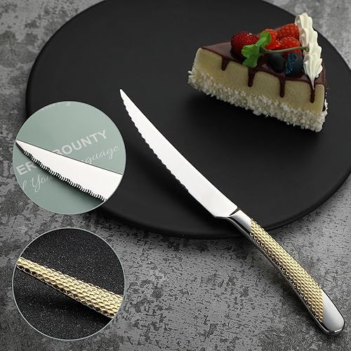 Miniatura 3 de CADYSS Juego de cubiertos de alta calidad, 20 piezas, juego de cubiertos dorados de acero inoxidable 1810, cubiertos martillados, servicio de